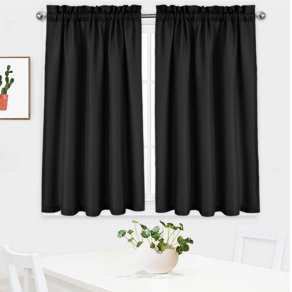 NANAN Tier Curtains, Waffle Woven Textured Kitchen Tier Curtains Cafe Curtains, Waterproof Half Window Covering Short Curtain for Bathroom - 30" x 24", Grey, Set of 2
