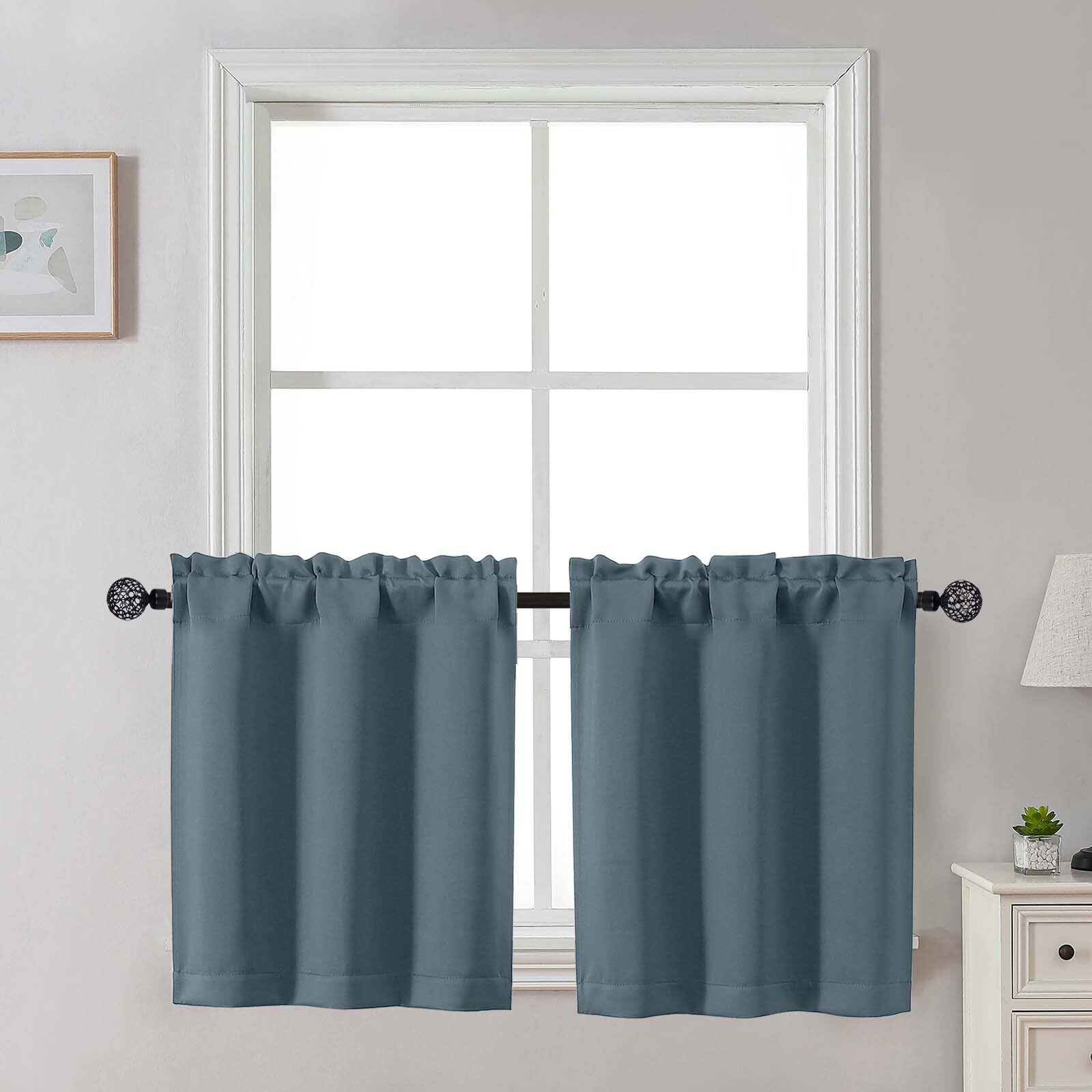 Gwine 24 Inch Length Kitchen Curtains Sets, Light Filtering Half Window Short Curtain Tiers for Bathroom Basement Cabinet Camper Small Windows, 2 PCS, Each 30" Wx24 L, Natural