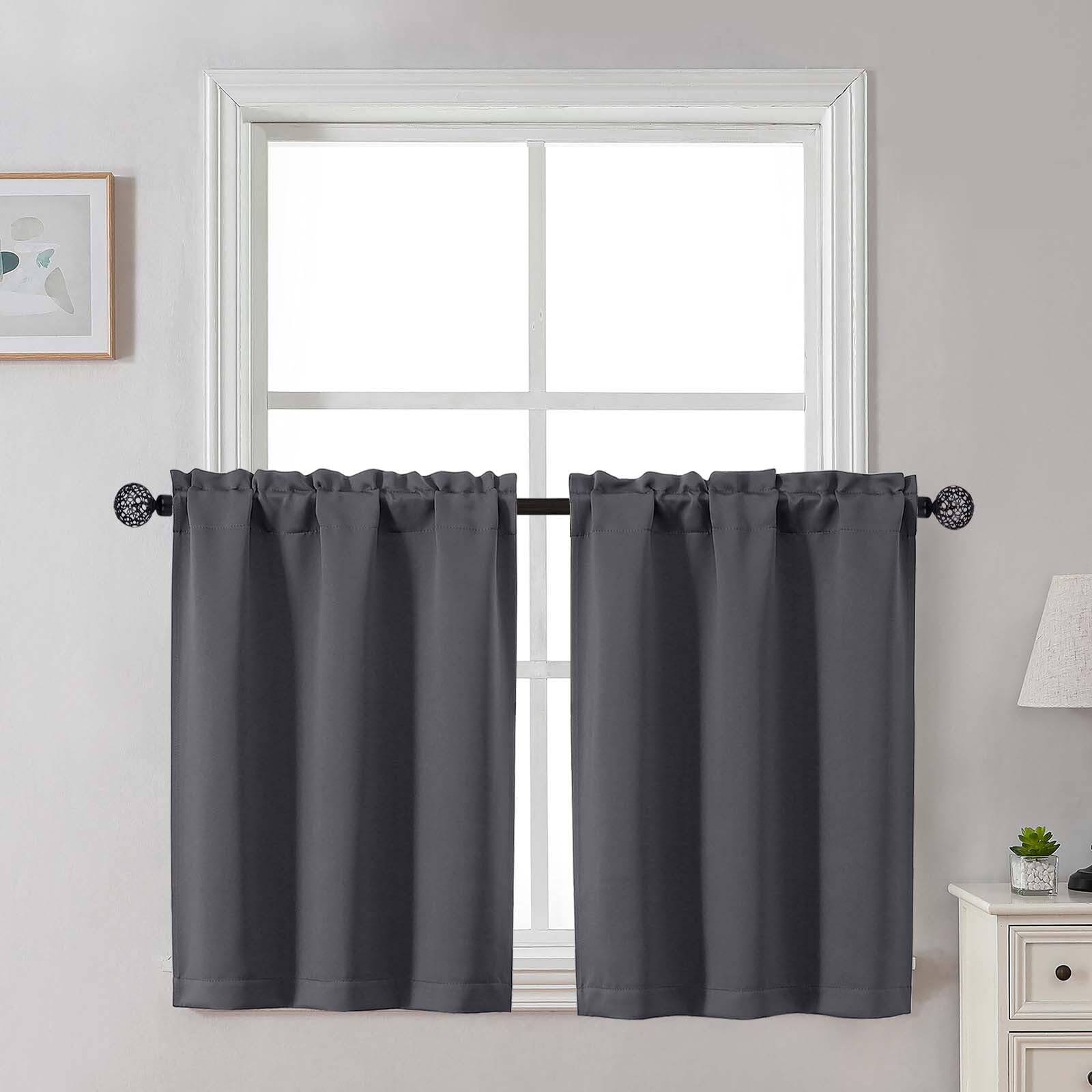 Gwine 24 Inch Length Kitchen Curtains Sets, Light Filtering Half Window Short Curtain Tiers for Bathroom Basement Cabinet Camper Small Windows, 2 PCS, Each 30" Wx24 L, Natural