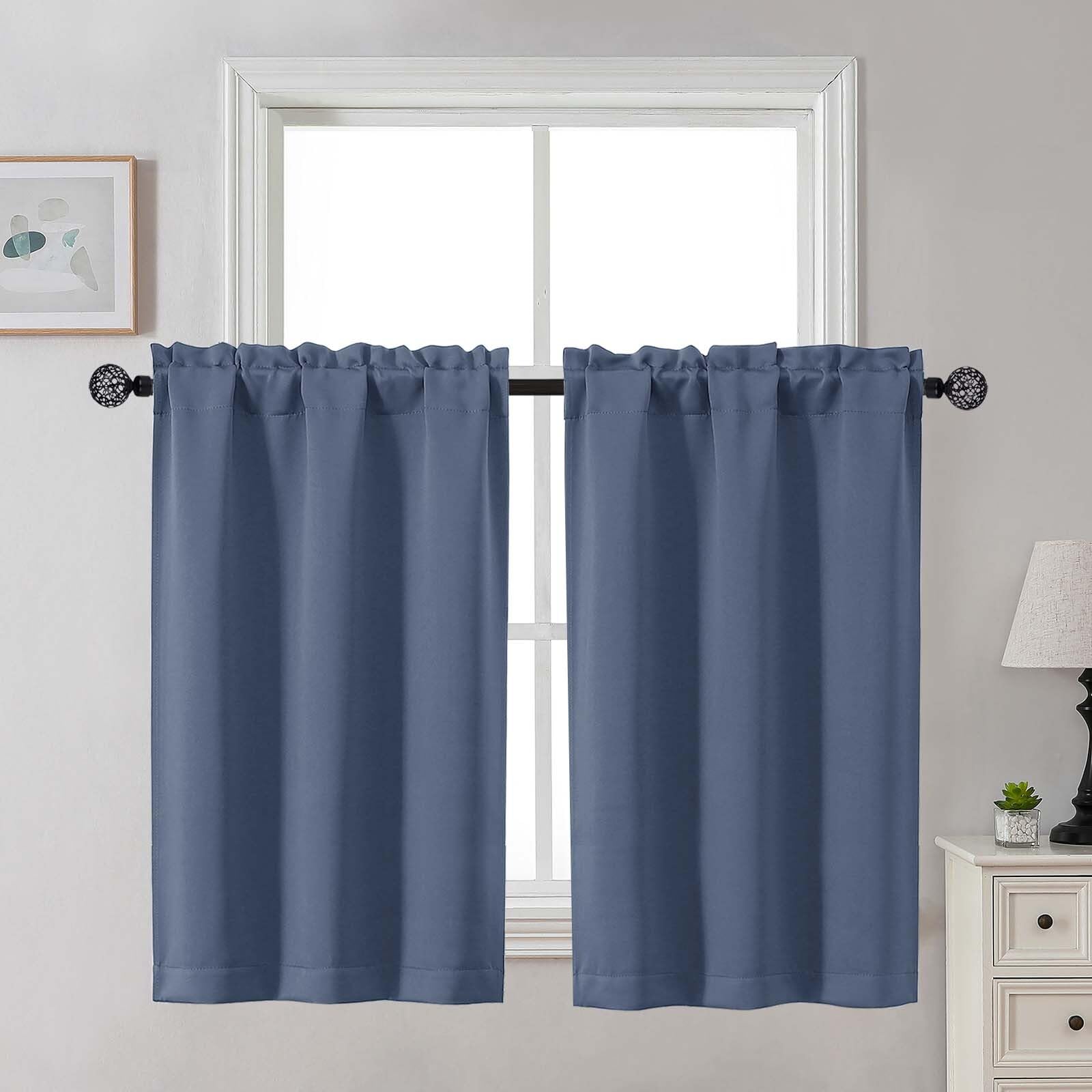 Gwine 24 Inch Length Kitchen Curtains Sets, Light Filtering Half Window Short Curtain Tiers for Bathroom Basement Cabinet Camper Small Windows, 2 PCS, Each 30" Wx24 L, Natural