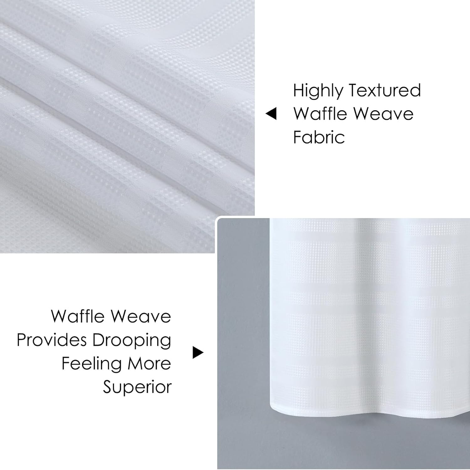 Home Queen White Water Resistant Bathroom Window Curtain, Waffle Textured Half Tier Curtains for Kitchen Cafe, 30" W X 36" L Inches, Set of 2