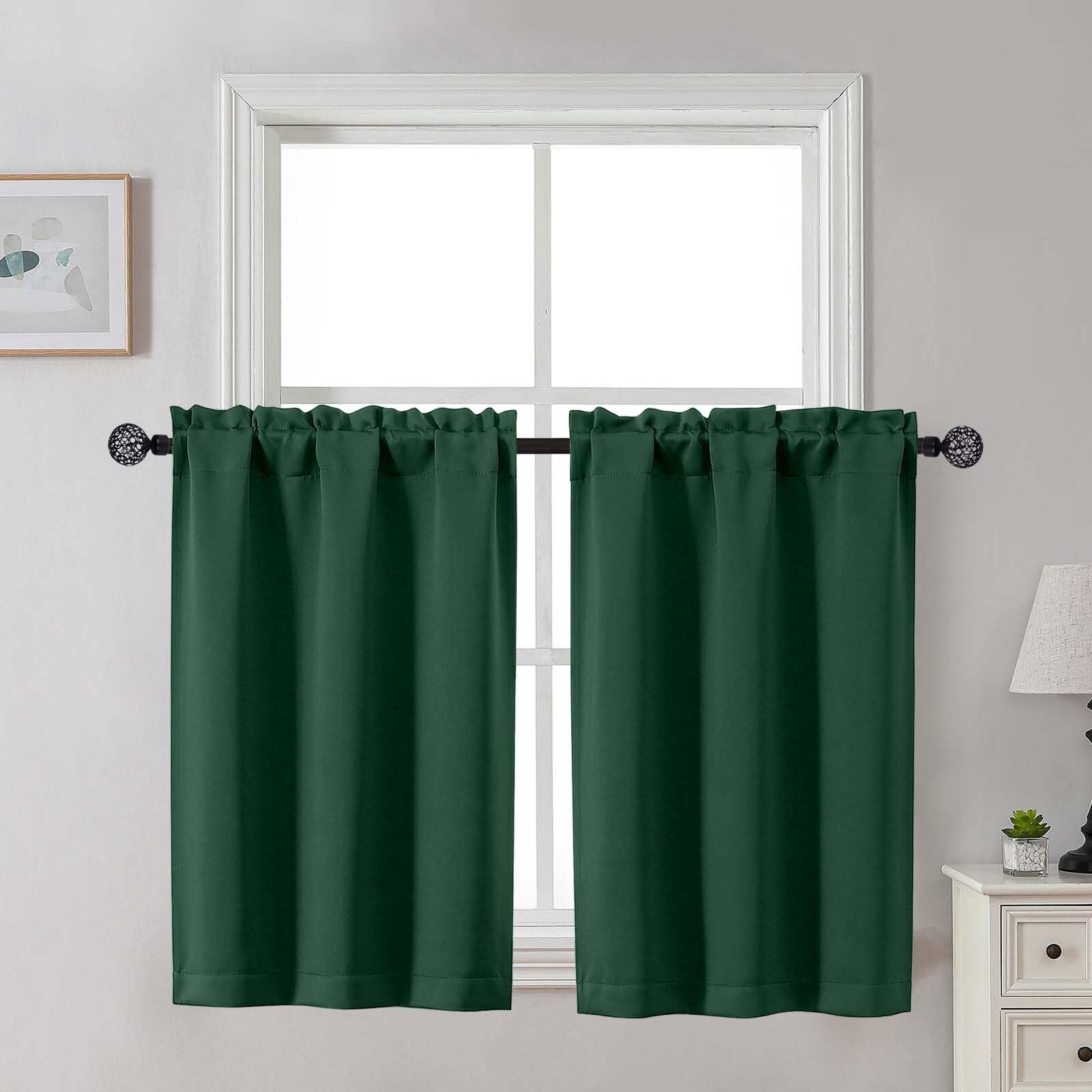 Gwine 24 Inch Length Kitchen Curtains Sets, Light Filtering Half Window Short Curtain Tiers for Bathroom Basement Cabinet Camper Small Windows, 2 PCS, Each 30" Wx24 L, Natural