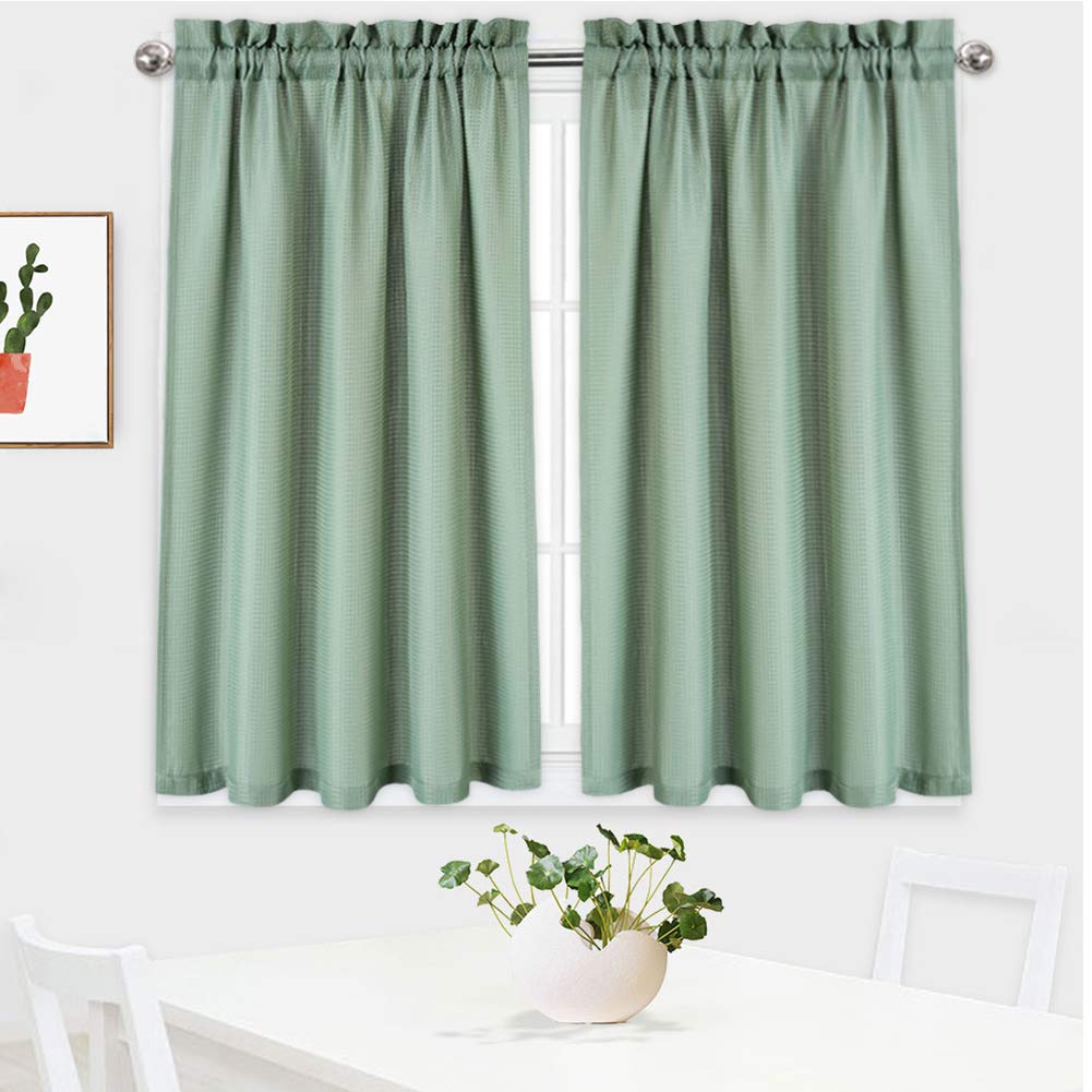 NANAN Tier Curtains, Waffle Woven Textured Kitchen Tier Curtains Cafe Curtains, Waterproof Half Window Covering Short Curtain for Bathroom - 30" x 24", Grey, Set of 2