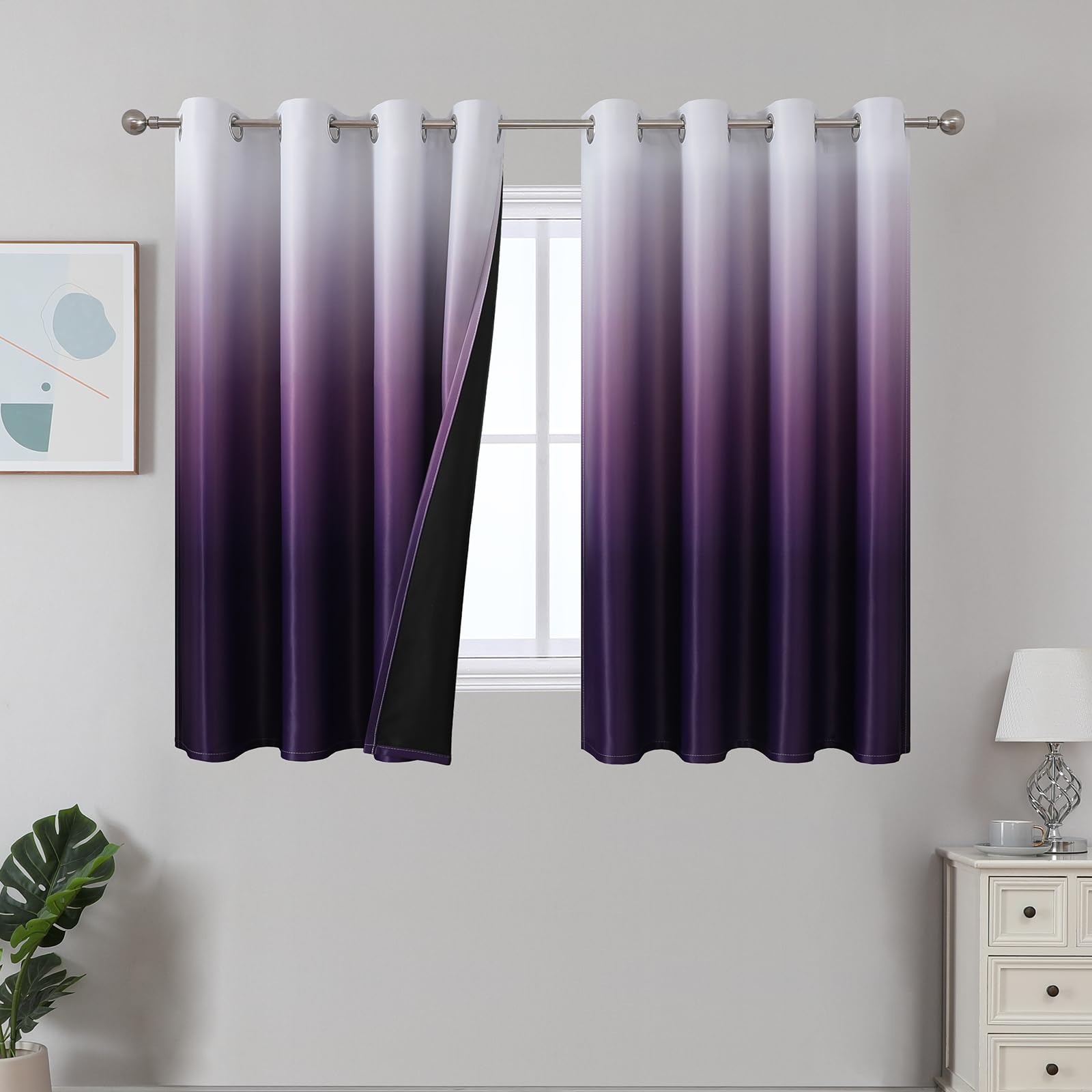 Estelar Textiler Black and Greyish White Blackout Curtains for Bedroom, Ombre Black out Curtains 84 Inch long for Living Room,Room Darkening Thermal Insulated Grommet Window Drapes,52x84 Inch,2 Panels