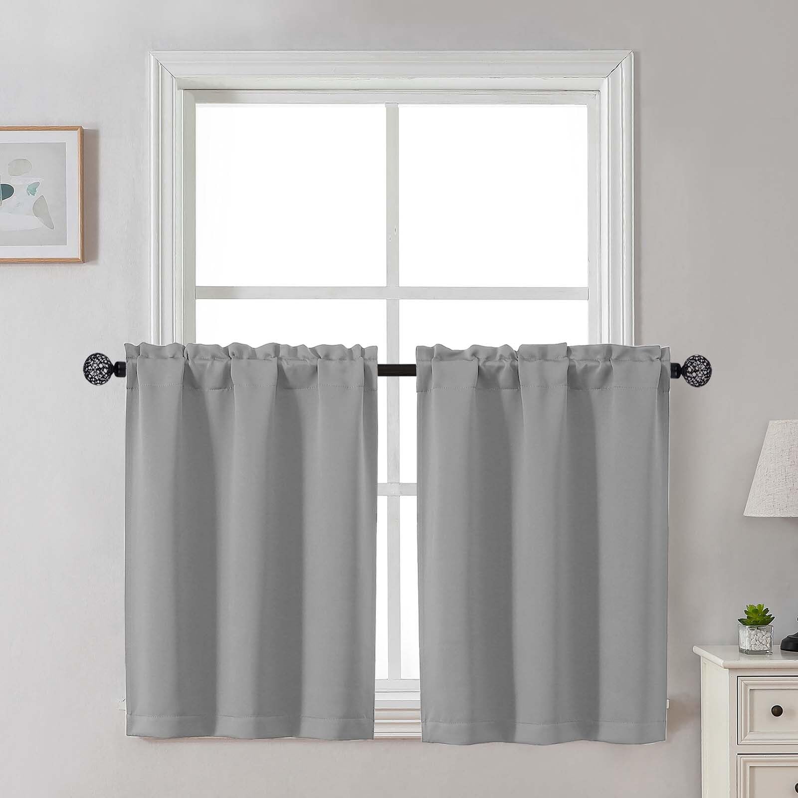 Gwine 24 Inch Length Kitchen Curtains Sets, Light Filtering Half Window Short Curtain Tiers for Bathroom Basement Cabinet Camper Small Windows, 2 PCS, Each 30" Wx24 L, Natural