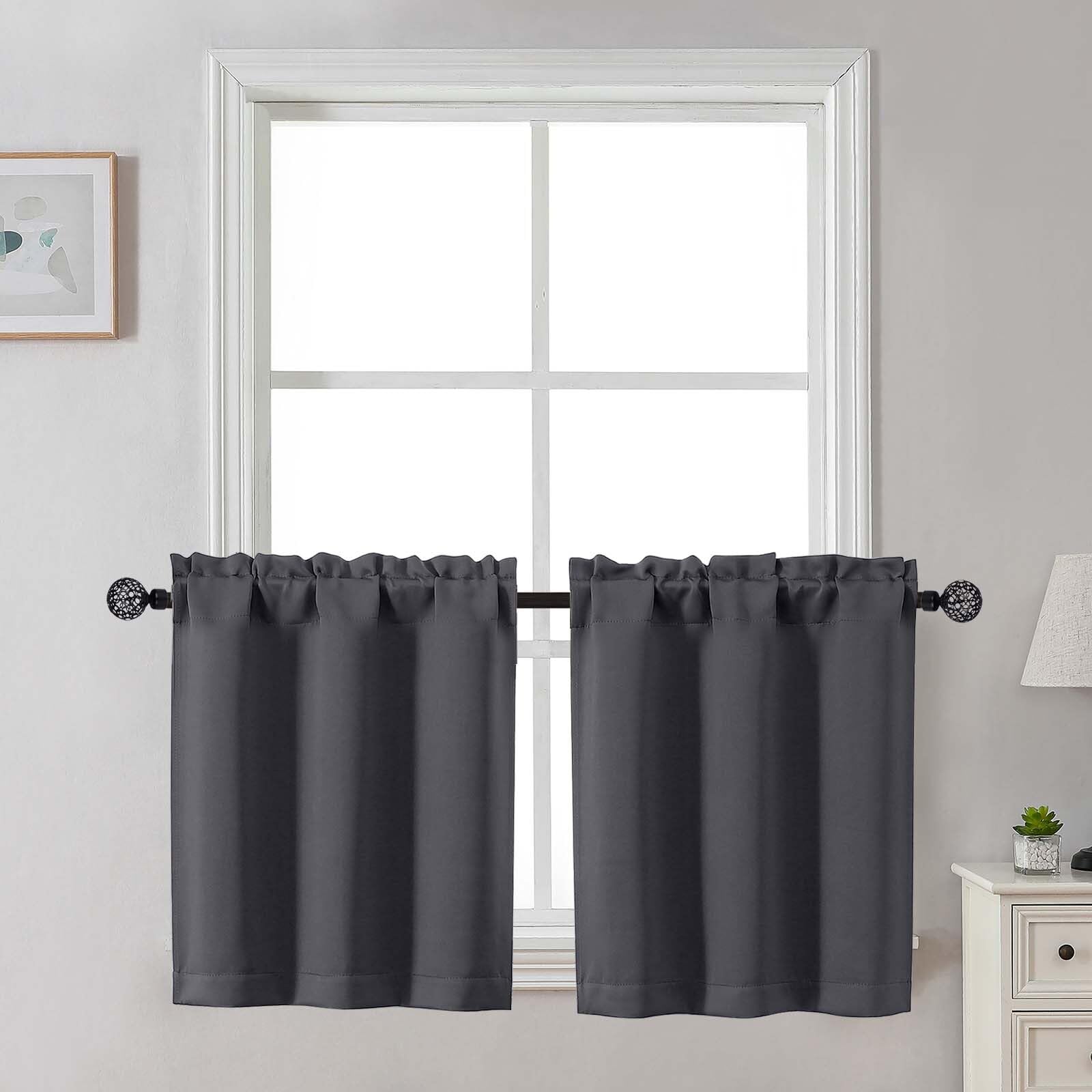 Gwine 24 Inch Length Kitchen Curtains Sets, Light Filtering Half Window Short Curtain Tiers for Bathroom Basement Cabinet Camper Small Windows, 2 PCS, Each 30" Wx24 L, Natural