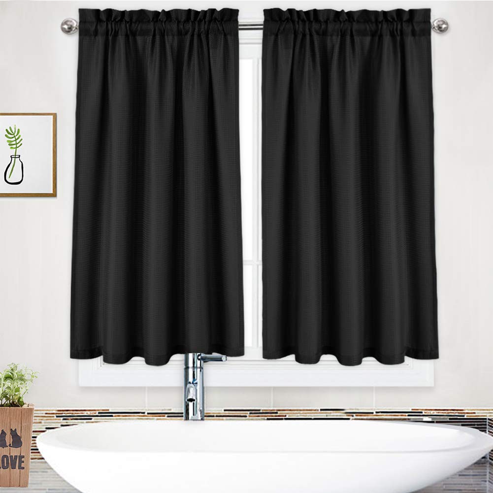 NANAN Tier Curtains, Waffle Woven Textured Kitchen Tier Curtains Cafe Curtains, Waterproof Half Window Covering Short Curtain for Bathroom - 30" x 24", Grey, Set of 2