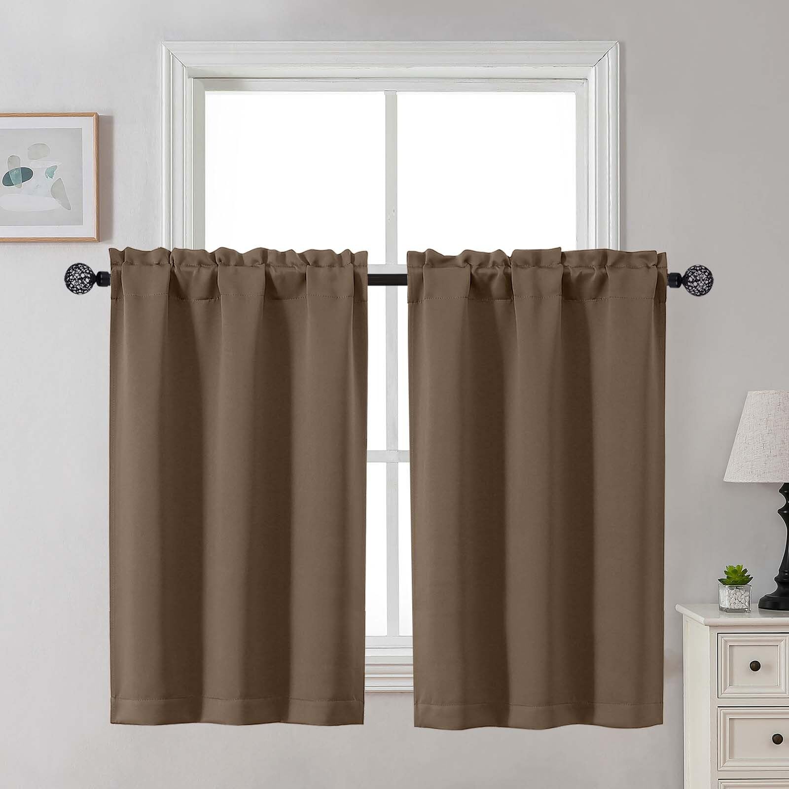 Gwine 24 Inch Length Kitchen Curtains Sets, Light Filtering Half Window Short Curtain Tiers for Bathroom Basement Cabinet Camper Small Windows, 2 PCS, Each 30" Wx24 L, Natural