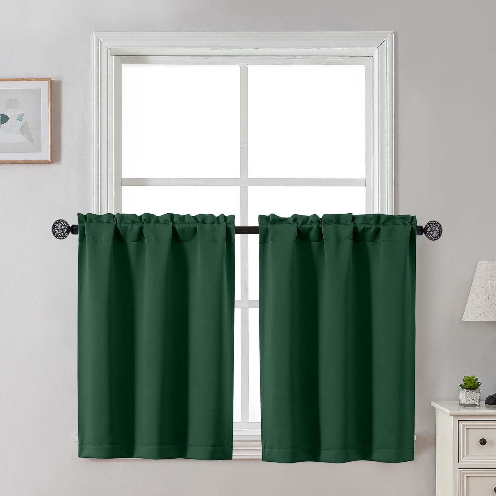 Gwine 24 Inch Length Kitchen Curtains Sets, Light Filtering Half Window Short Curtain Tiers for Bathroom Basement Cabinet Camper Small Windows, 2 PCS, Each 30" Wx24 L, Natural