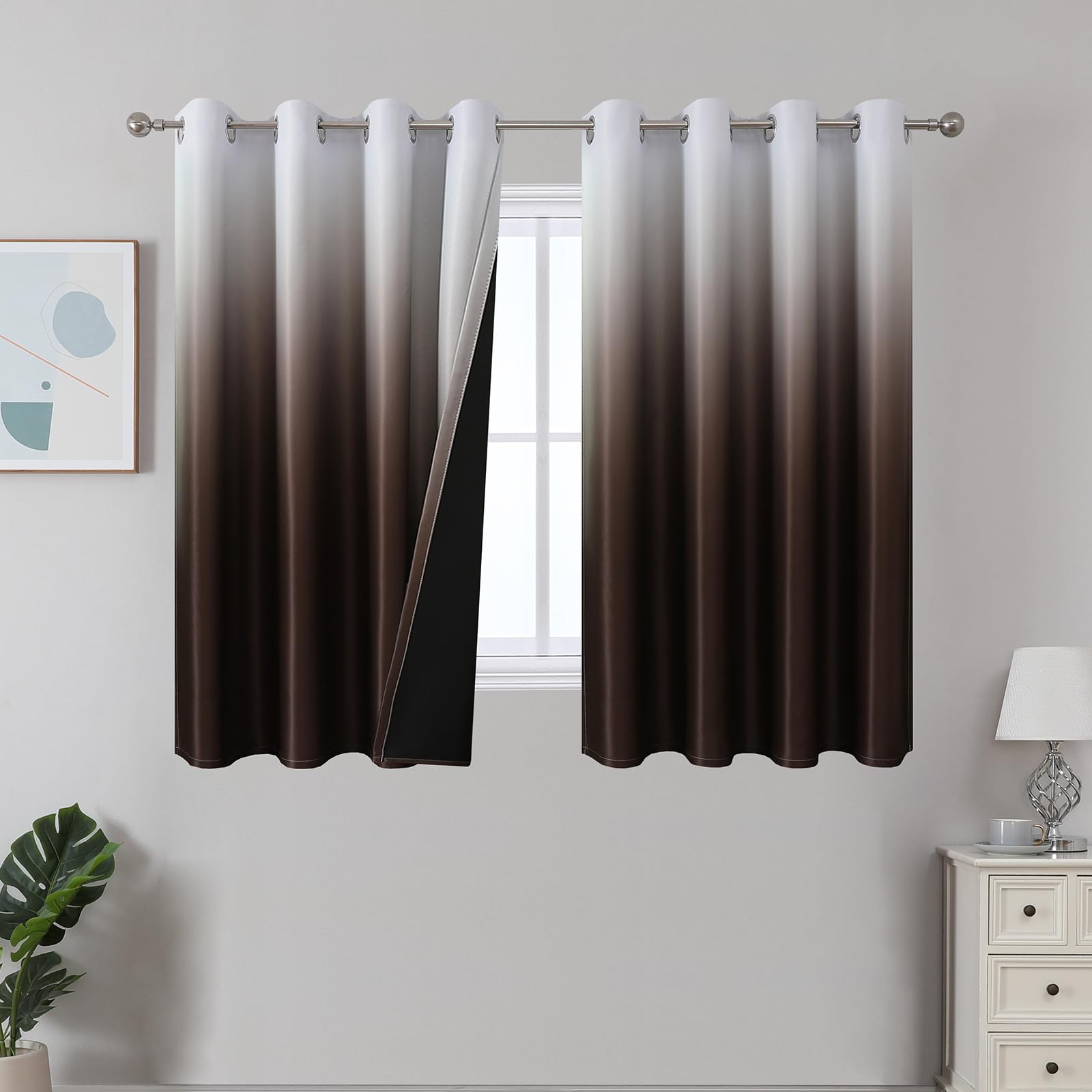 Estelar Textiler Black and Greyish White Blackout Curtains for Bedroom, Ombre Black out Curtains 84 Inch long for Living Room,Room Darkening Thermal Insulated Grommet Window Drapes,52x84 Inch,2 Panels