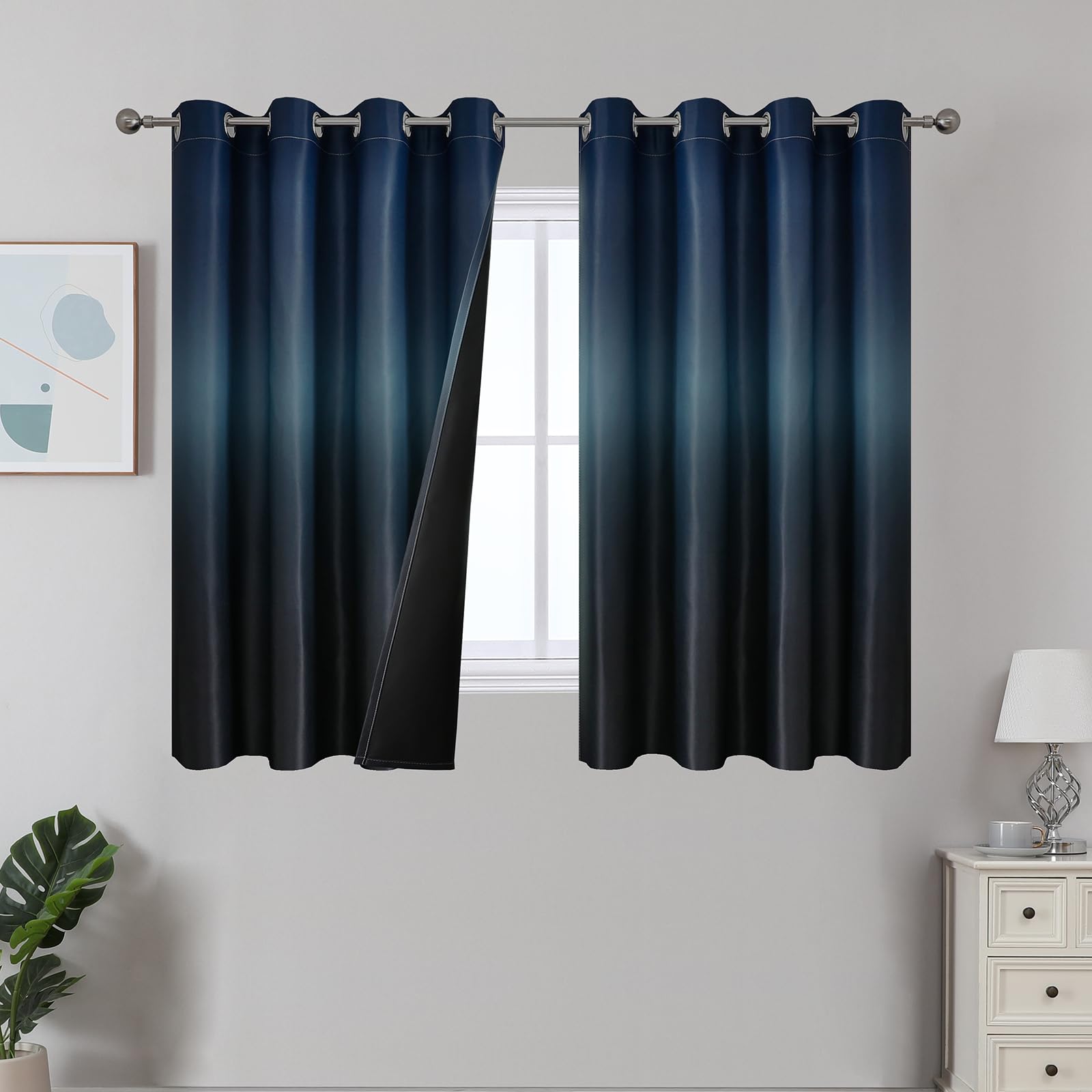 Estelar Textiler Black and Greyish White Blackout Curtains for Bedroom, Ombre Black out Curtains 84 Inch long for Living Room,Room Darkening Thermal Insulated Grommet Window Drapes,52x84 Inch,2 Panels