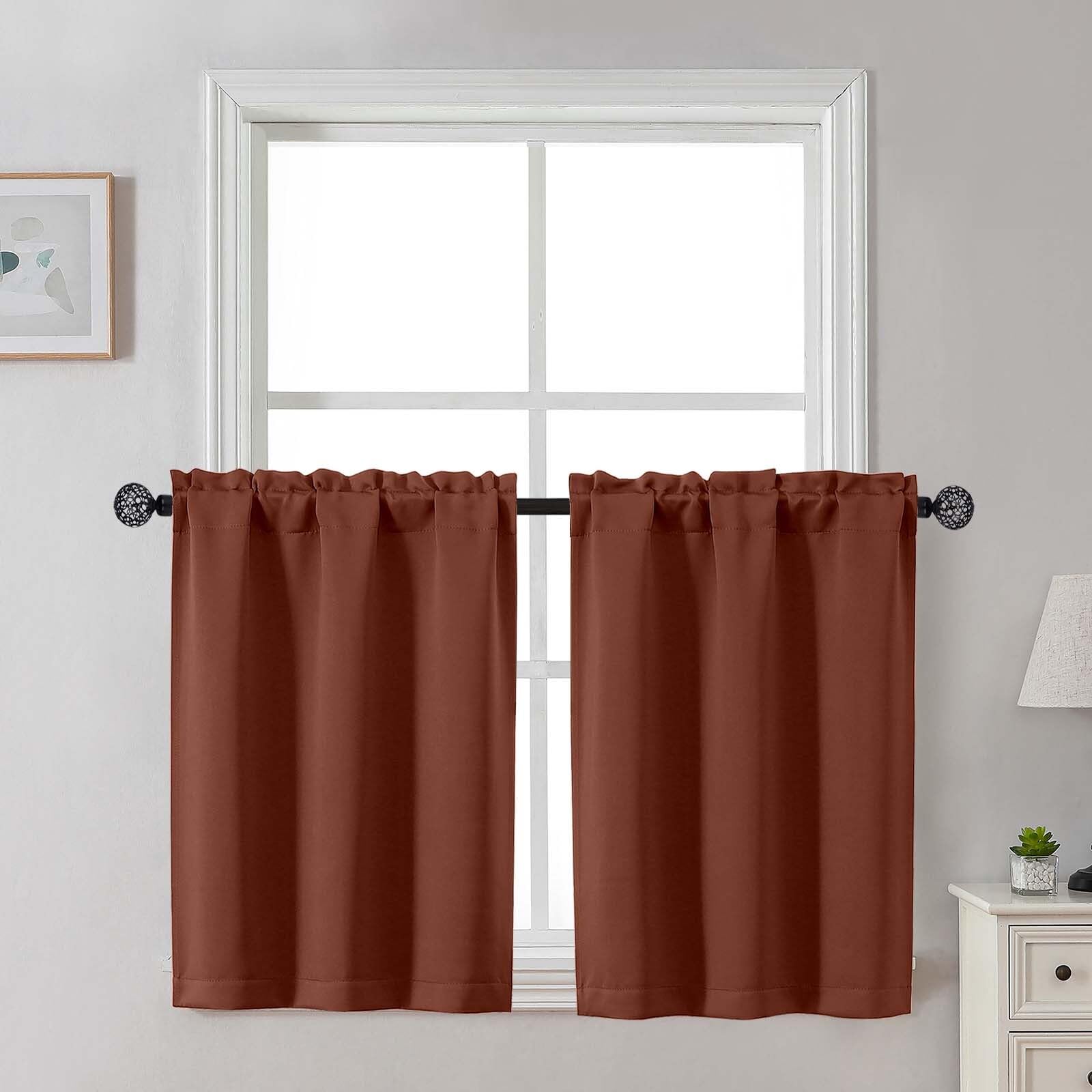 Gwine 24 Inch Length Kitchen Curtains Sets, Light Filtering Half Window Short Curtain Tiers for Bathroom Basement Cabinet Camper Small Windows, 2 PCS, Each 30" Wx24 L, Natural