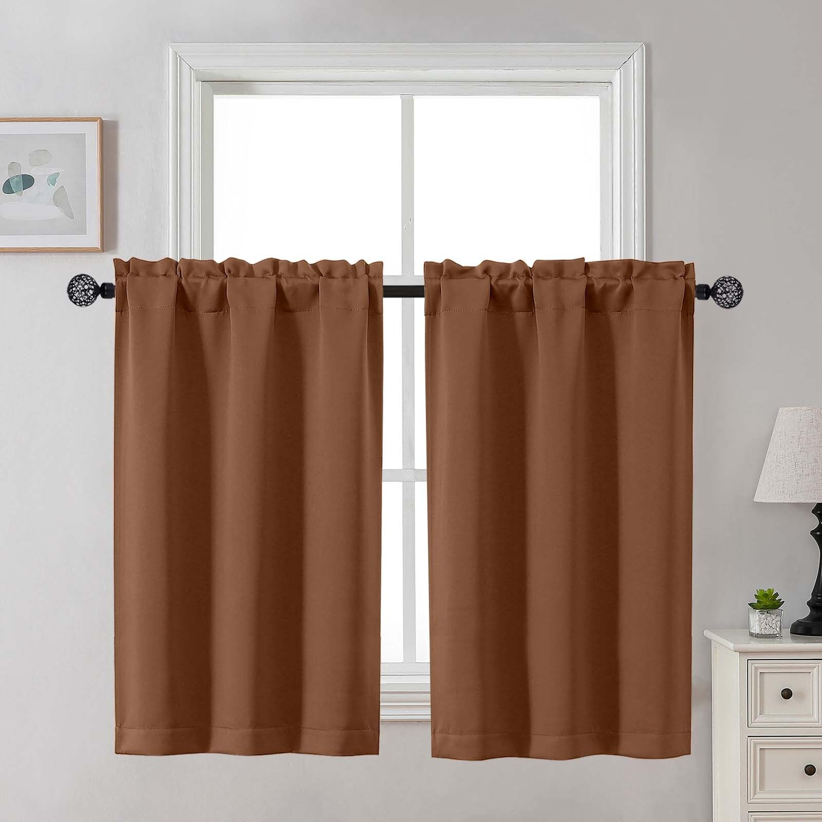 Gwine 24 Inch Length Kitchen Curtains Sets, Light Filtering Half Window Short Curtain Tiers for Bathroom Basement Cabinet Camper Small Windows, 2 PCS, Each 30" Wx24 L, Natural