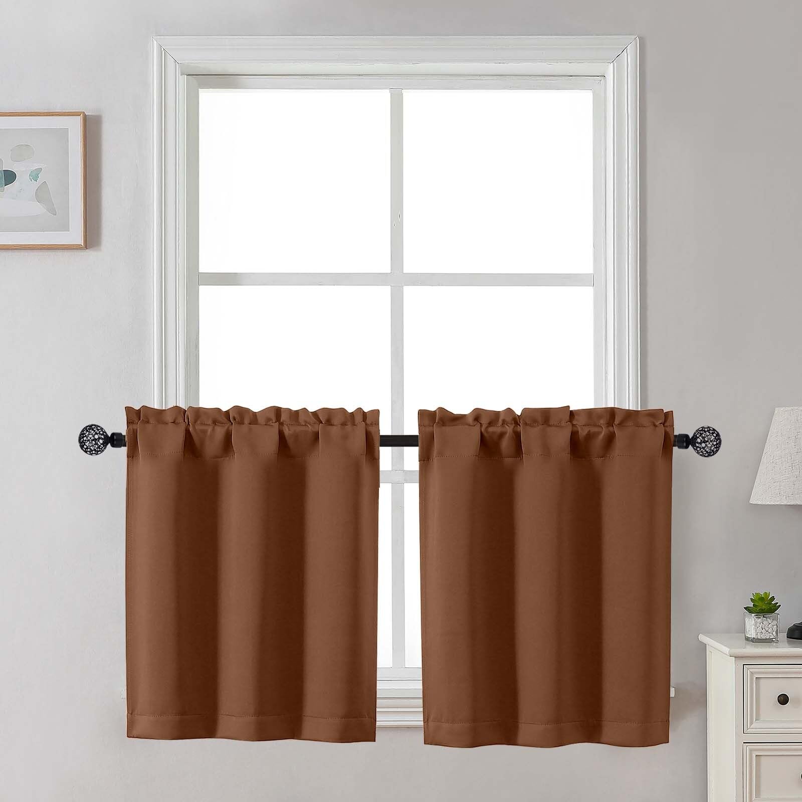 Gwine 24 Inch Length Kitchen Curtains Sets, Light Filtering Half Window Short Curtain Tiers for Bathroom Basement Cabinet Camper Small Windows, 2 PCS, Each 30" Wx24 L, Natural