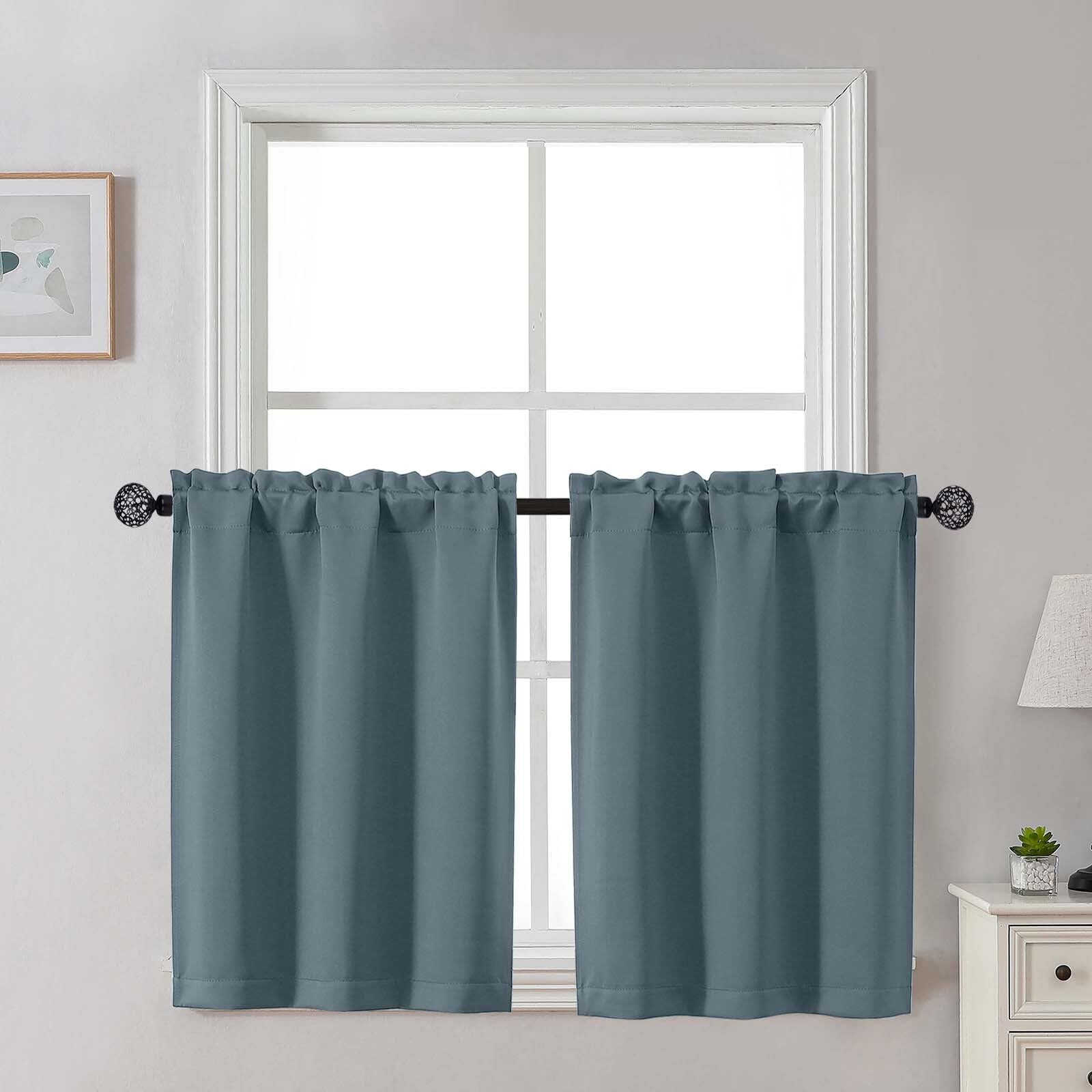 Gwine 24 Inch Length Kitchen Curtains Sets, Light Filtering Half Window Short Curtain Tiers for Bathroom Basement Cabinet Camper Small Windows, 2 PCS, Each 30" Wx24 L, Natural