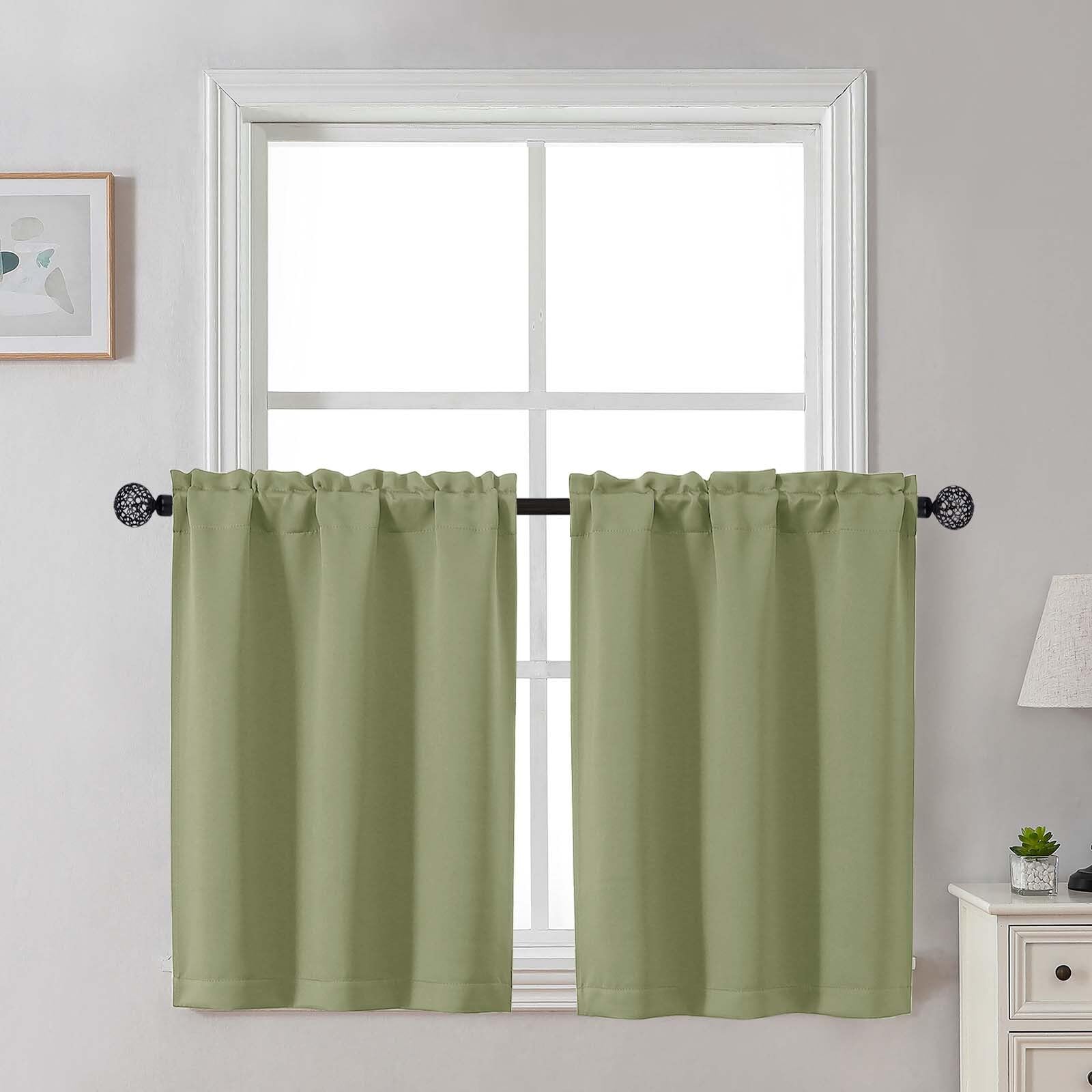 Gwine 24 Inch Length Kitchen Curtains Sets, Light Filtering Half Window Short Curtain Tiers for Bathroom Basement Cabinet Camper Small Windows, 2 PCS, Each 30" Wx24 L, Natural