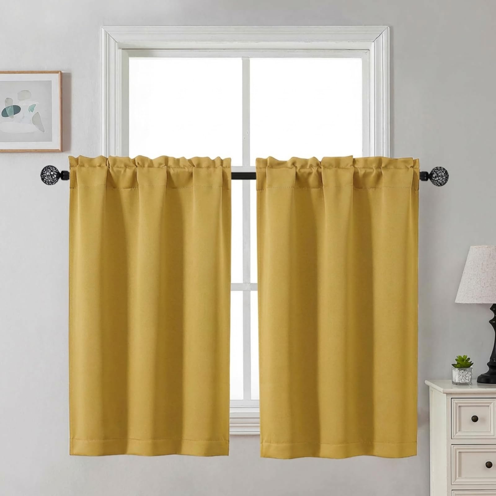 Gwine 24 Inch Length Kitchen Curtains Sets, Light Filtering Half Window Short Curtain Tiers for Bathroom Basement Cabinet Camper Small Windows, 2 PCS, Each 30" Wx24 L, Natural