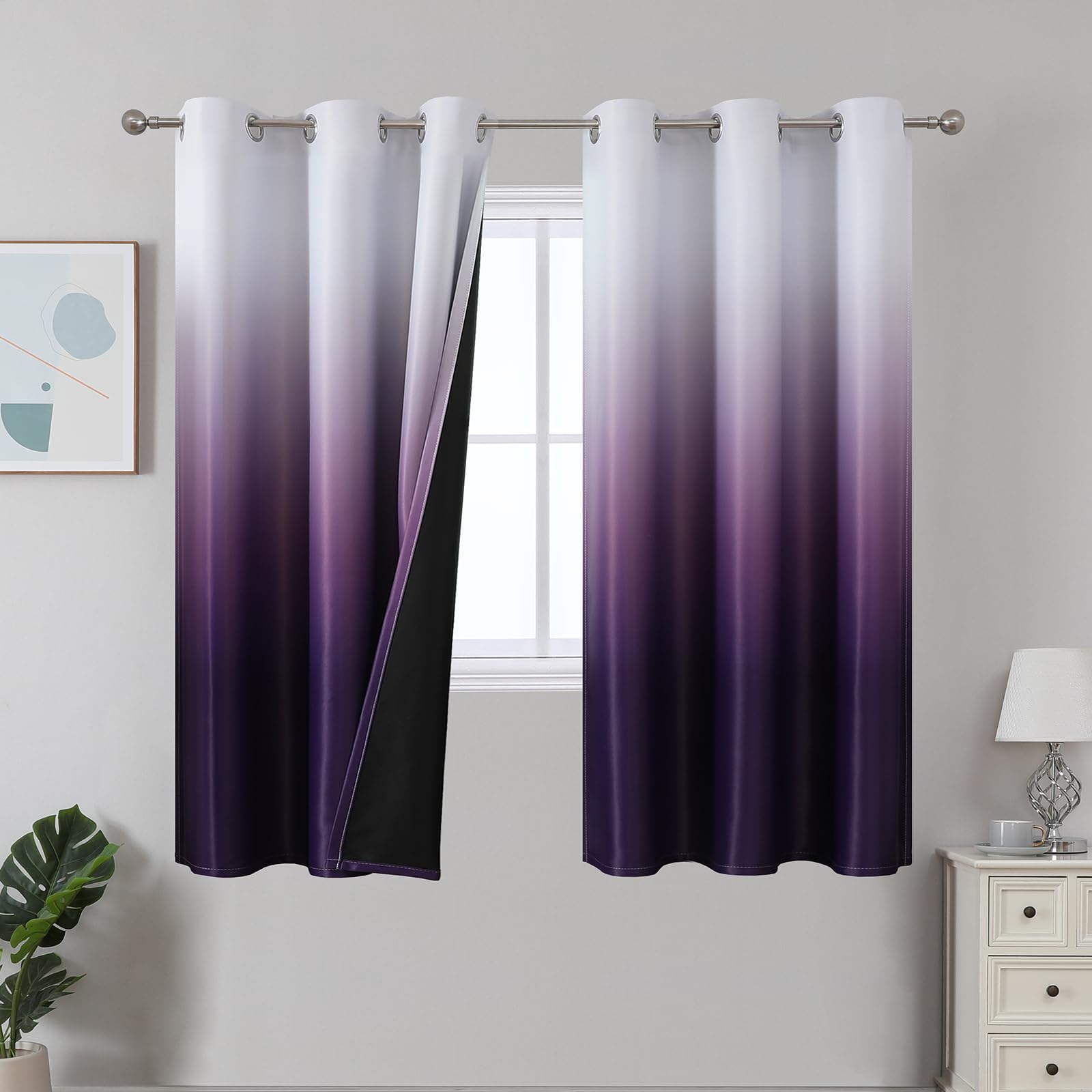 Estelar Textiler Black and Greyish White Blackout Curtains for Bedroom, Ombre Black out Curtains 84 Inch long for Living Room,Room Darkening Thermal Insulated Grommet Window Drapes,52x84 Inch,2 Panels