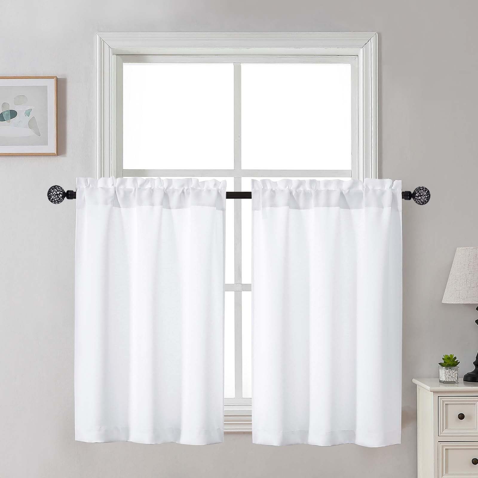 Gwine 24 Inch Length Kitchen Curtains Sets, Light Filtering Half Window Short Curtain Tiers for Bathroom Basement Cabinet Camper Small Windows, 2 PCS, Each 30" Wx24 L, Natural