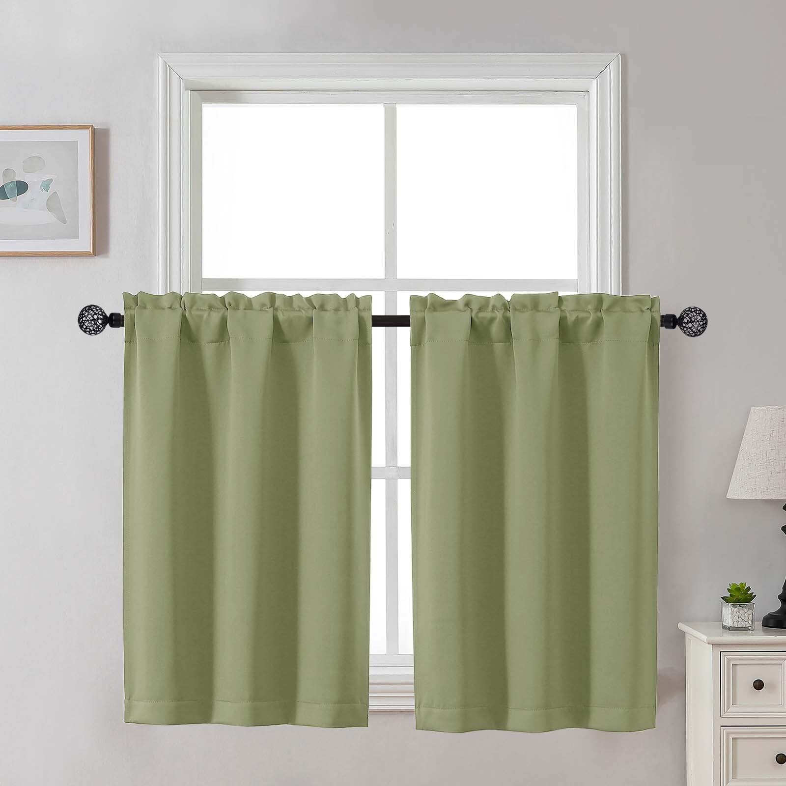 Gwine 24 Inch Length Kitchen Curtains Sets, Light Filtering Half Window Short Curtain Tiers for Bathroom Basement Cabinet Camper Small Windows, 2 PCS, Each 30" Wx24 L, Natural
