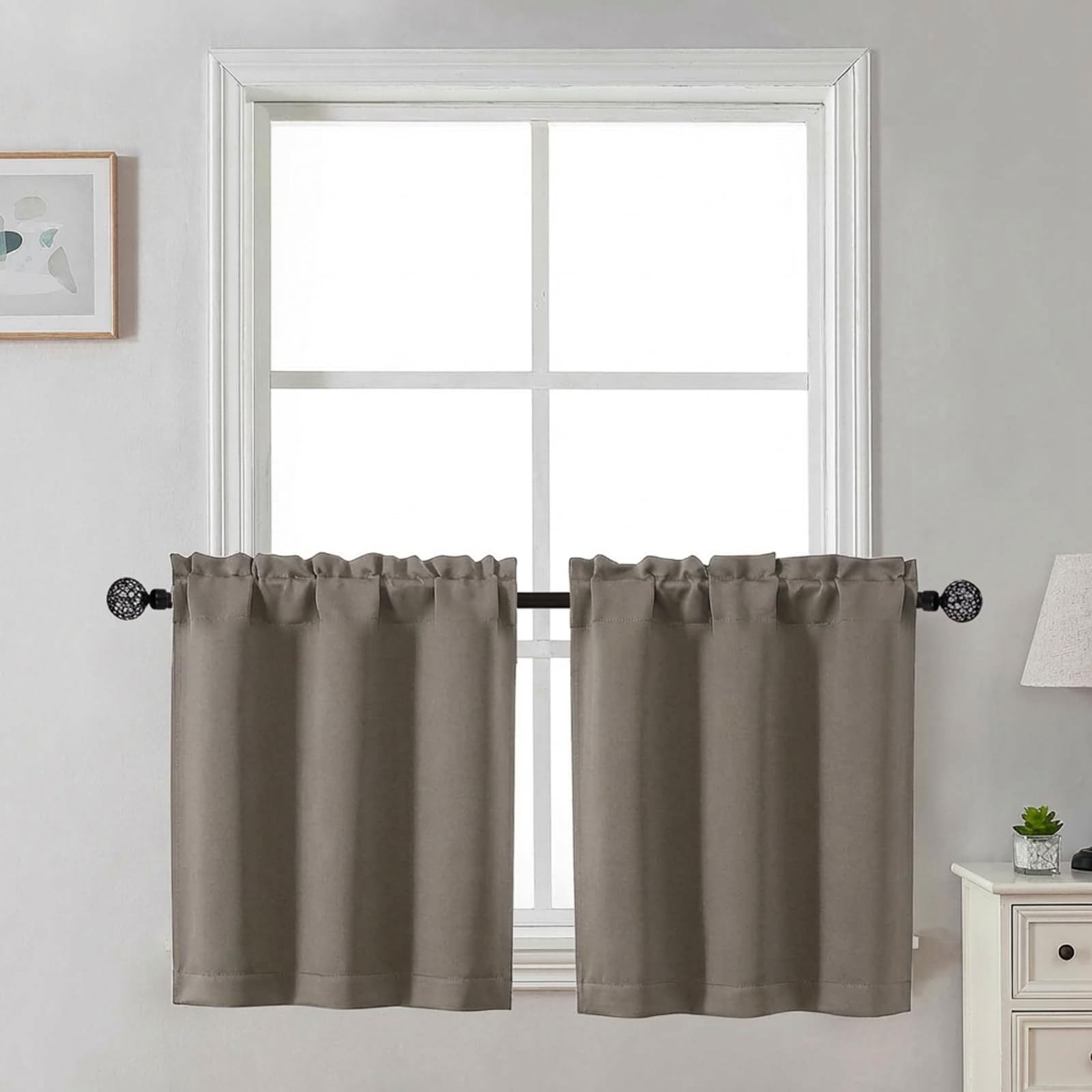 Gwine 24 Inch Length Kitchen Curtains Sets, Light Filtering Half Window Short Curtain Tiers for Bathroom Basement Cabinet Camper Small Windows, 2 PCS, Each 30" Wx24 L, Natural