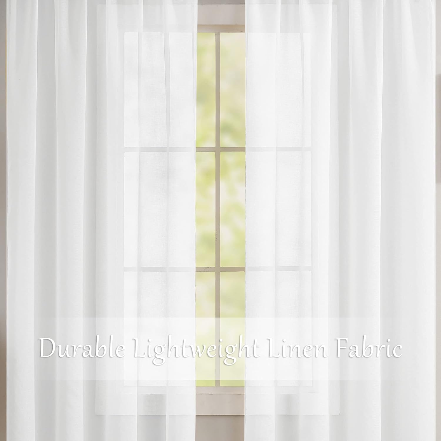 MASWOND Extra Long Faux Linen Sheer Curtain, High Ceilings, Rod Pocket Translucent Voile Sheer Breathable Curtain Panels for Living Room, Custom Made 16ft Length, 50" W x 192" L, White, 1 Panel