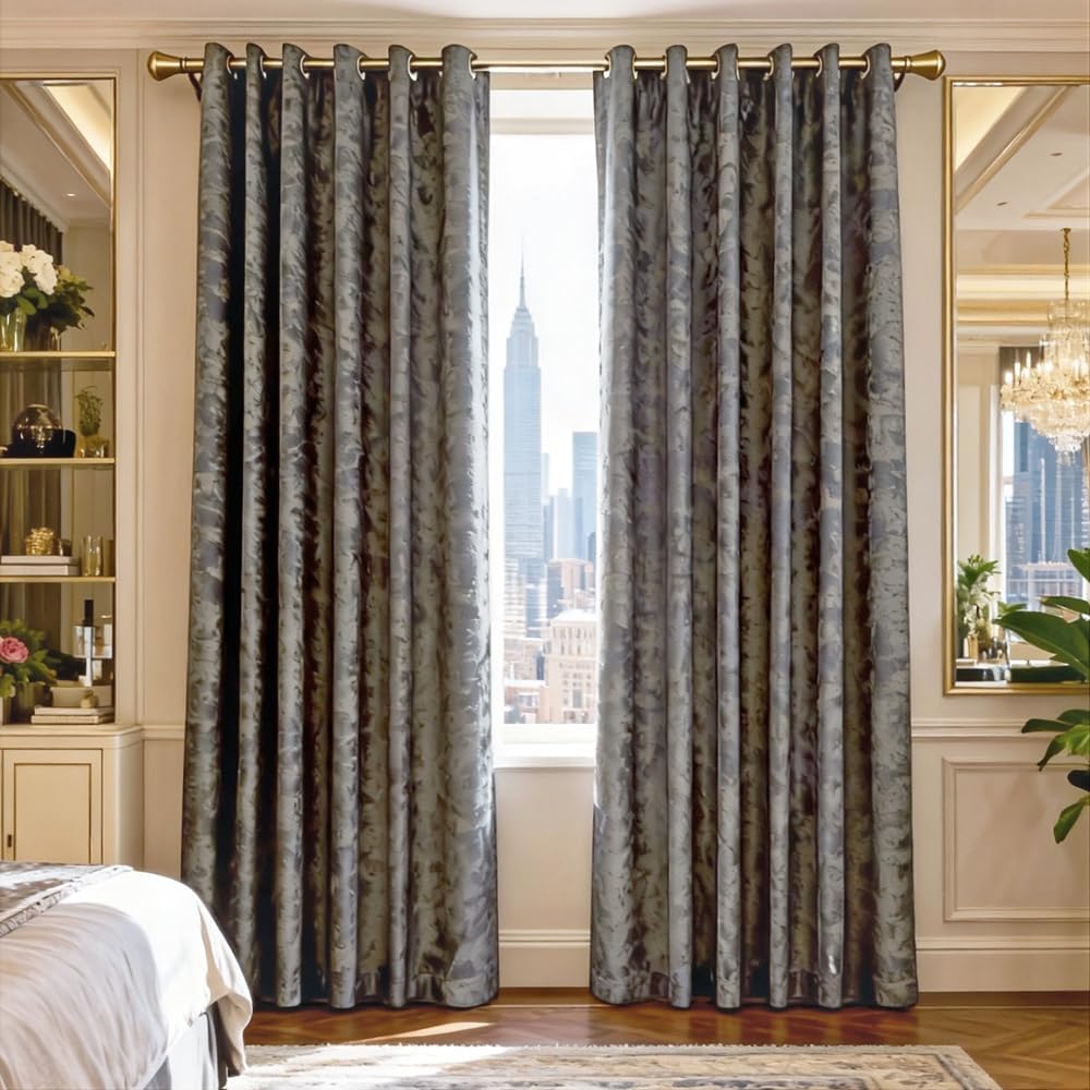 Amidoudou 1 Pair Nordic Style Luxury Velvet Curtains for Living Room Gray and Gold Bedroom Curtains (Gray,54x95 Inch)