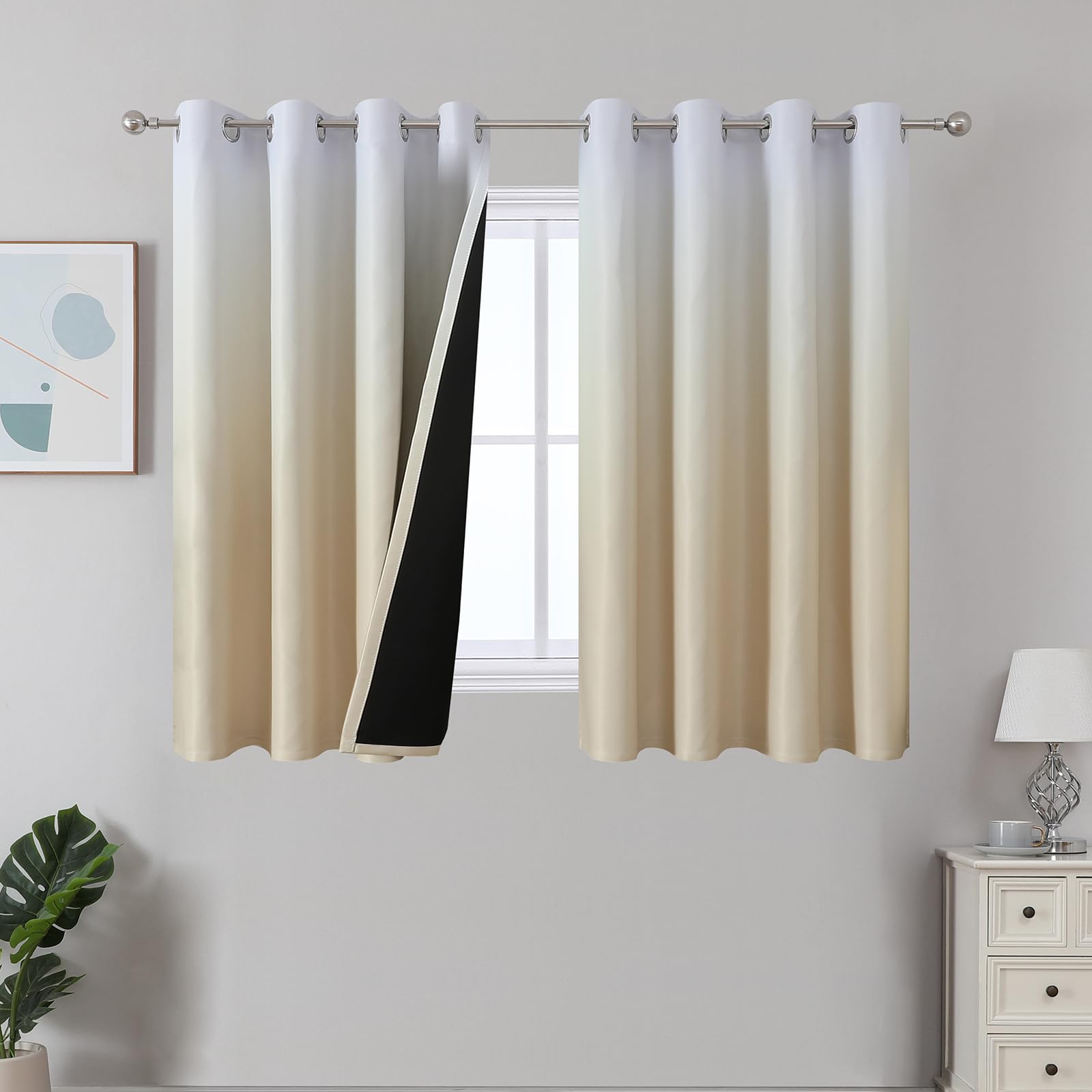 Estelar Textiler Black and Greyish White Blackout Curtains for Bedroom, Ombre Black out Curtains 84 Inch long for Living Room,Room Darkening Thermal Insulated Grommet Window Drapes,52x84 Inch,2 Panels