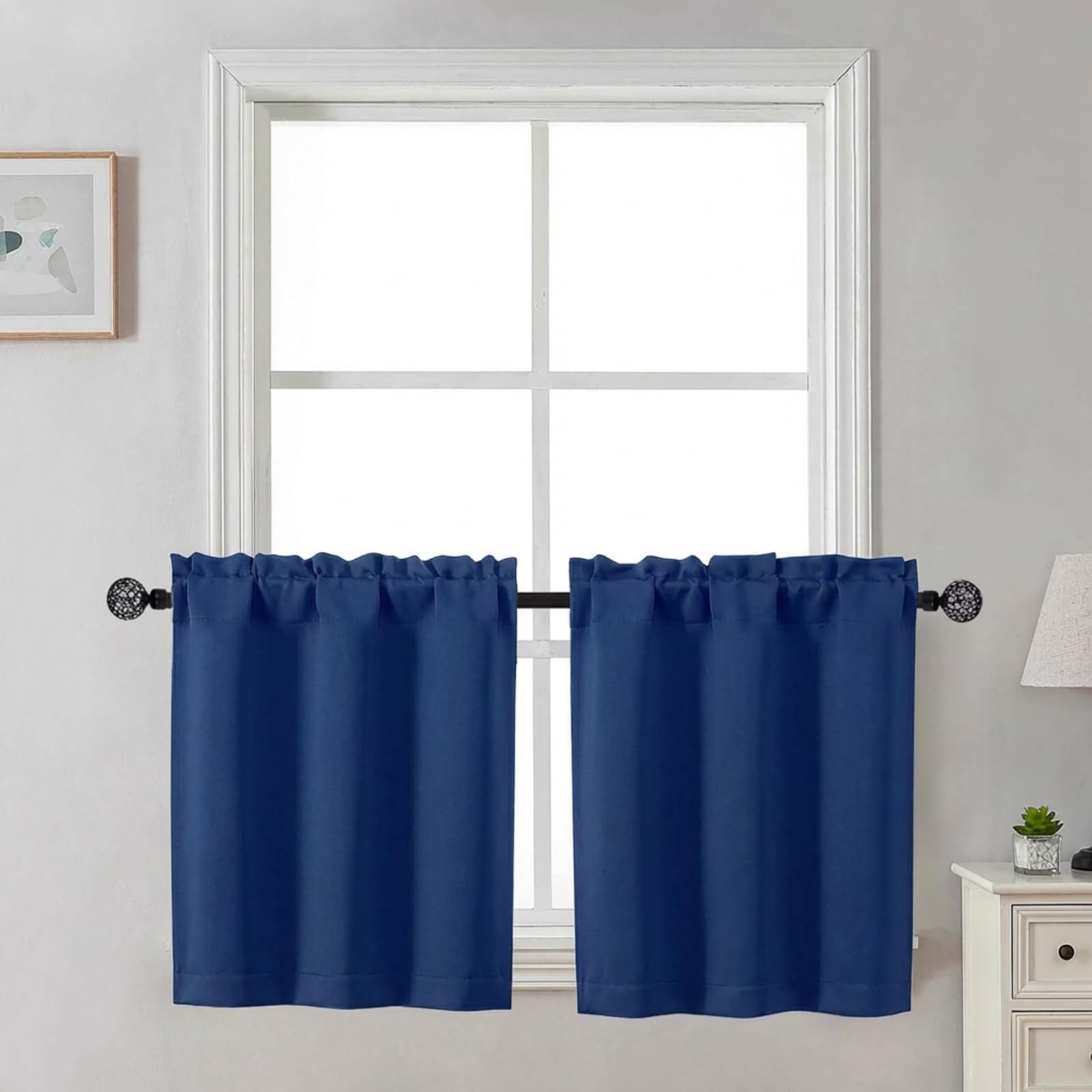 Gwine 24 Inch Length Kitchen Curtains Sets, Light Filtering Half Window Short Curtain Tiers for Bathroom Basement Cabinet Camper Small Windows, 2 PCS, Each 30" Wx24 L, Natural