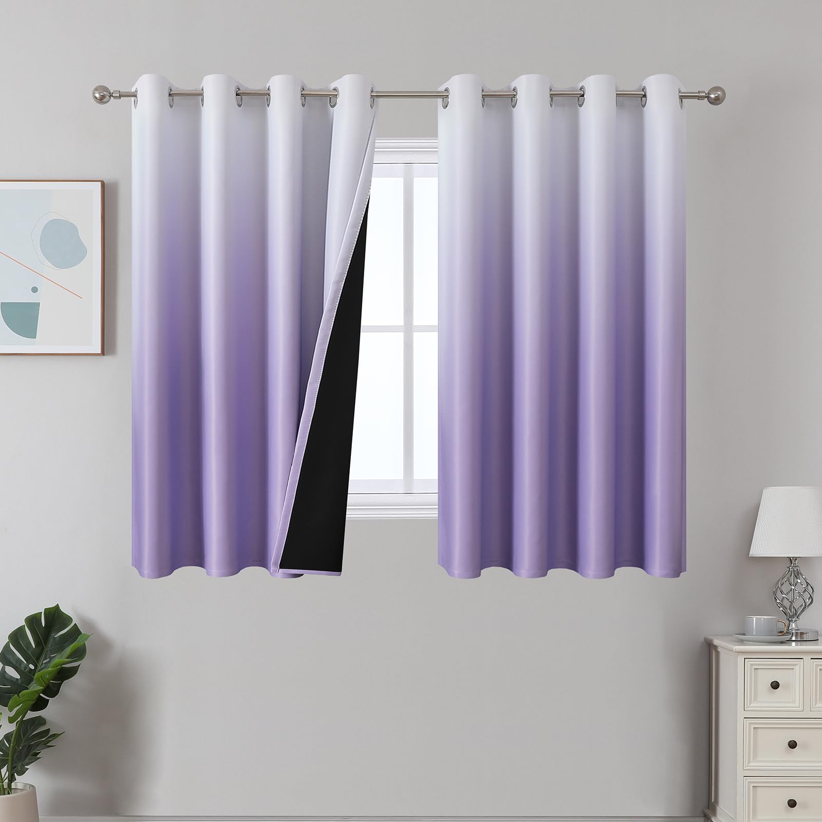 Estelar Textiler Black and Greyish White Blackout Curtains for Bedroom, Ombre Black out Curtains 84 Inch long for Living Room,Room Darkening Thermal Insulated Grommet Window Drapes,52x84 Inch,2 Panels