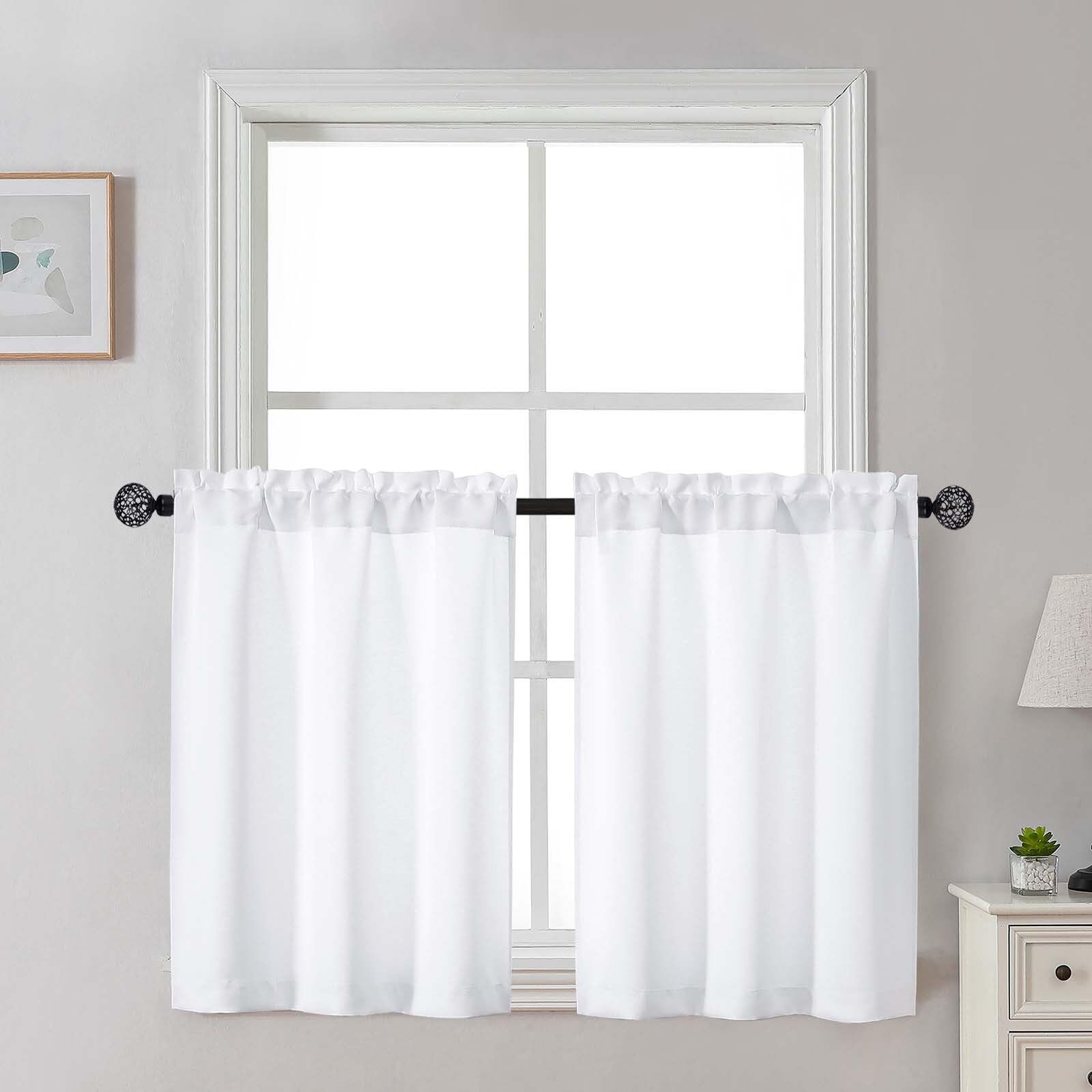Gwine 24 Inch Length Kitchen Curtains Sets, Light Filtering Half Window Short Curtain Tiers for Bathroom Basement Cabinet Camper Small Windows, 2 PCS, Each 30" Wx24 L, Natural