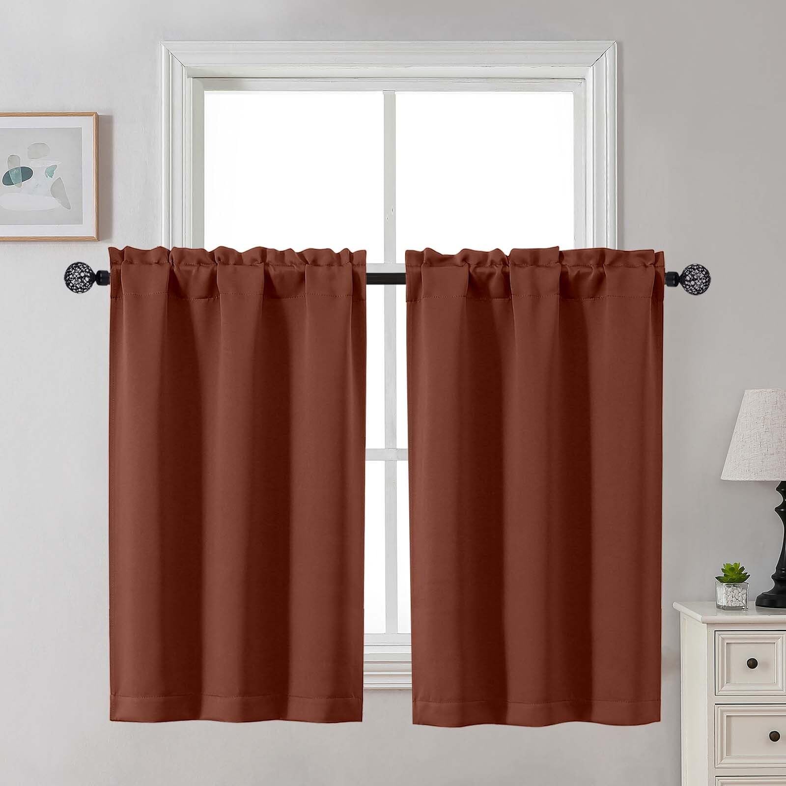 Gwine 24 Inch Length Kitchen Curtains Sets, Light Filtering Half Window Short Curtain Tiers for Bathroom Basement Cabinet Camper Small Windows, 2 PCS, Each 30" Wx24 L, Natural