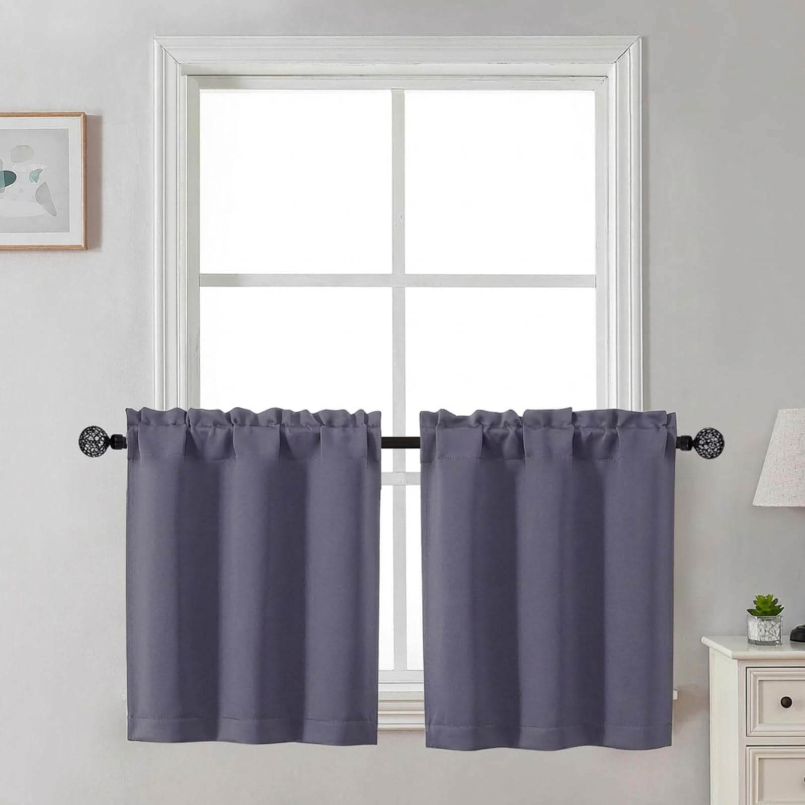 Gwine 24 Inch Length Kitchen Curtains Sets, Light Filtering Half Window Short Curtain Tiers for Bathroom Basement Cabinet Camper Small Windows, 2 PCS, Each 30" Wx24 L, Natural
