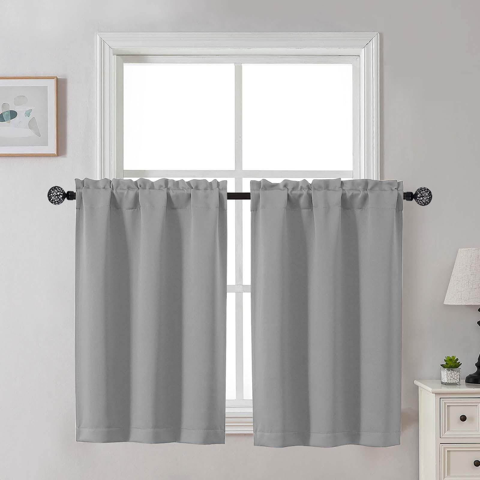 Gwine 24 Inch Length Kitchen Curtains Sets, Light Filtering Half Window Short Curtain Tiers for Bathroom Basement Cabinet Camper Small Windows, 2 PCS, Each 30" Wx24 L, Natural