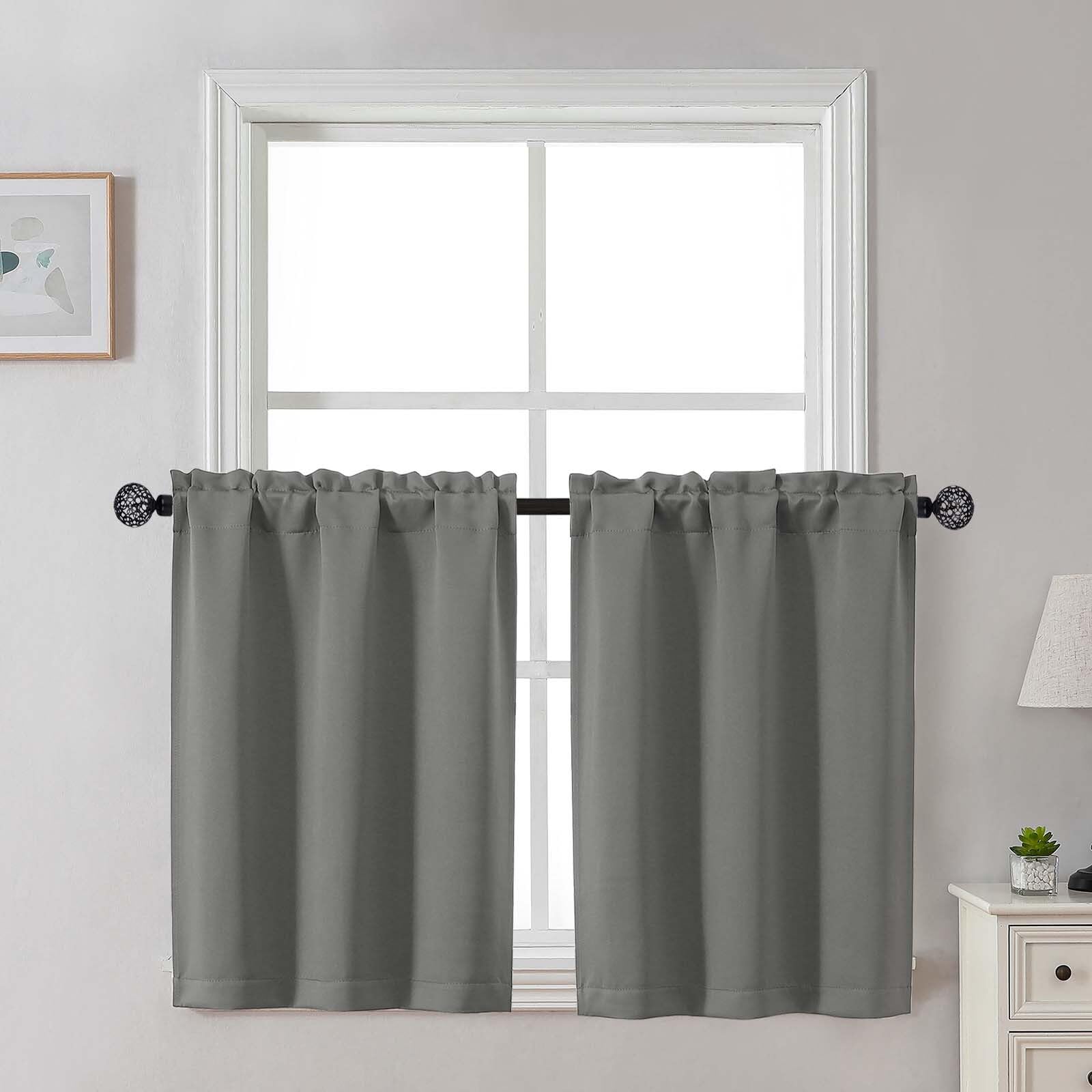 Gwine 24 Inch Length Kitchen Curtains Sets, Light Filtering Half Window Short Curtain Tiers for Bathroom Basement Cabinet Camper Small Windows, 2 PCS, Each 30" Wx24 L, Natural
