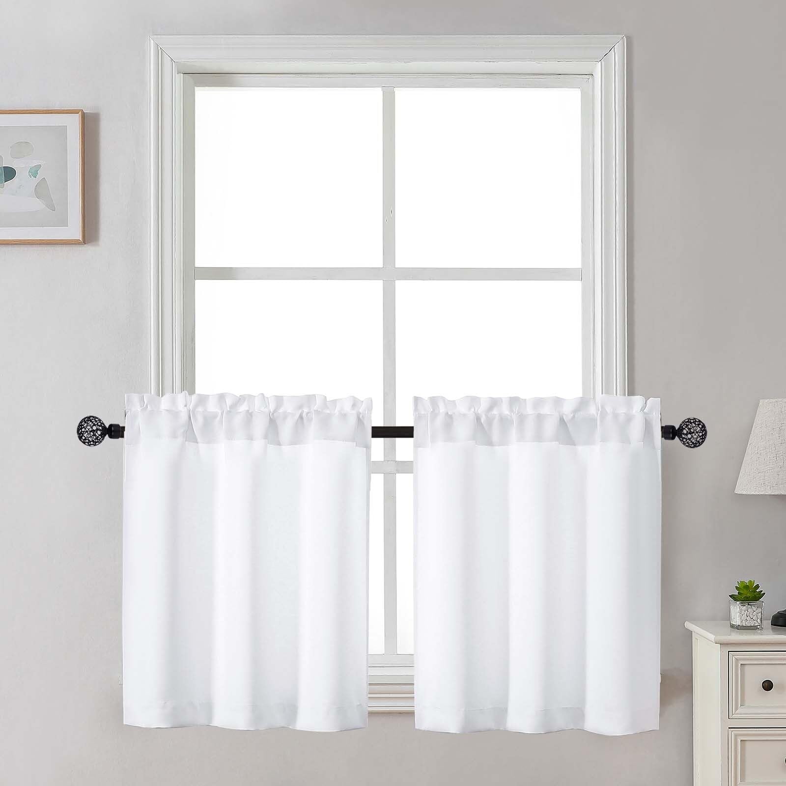 Gwine 24 Inch Length Kitchen Curtains Sets, Light Filtering Half Window Short Curtain Tiers for Bathroom Basement Cabinet Camper Small Windows, 2 PCS, Each 30" Wx24 L, Natural