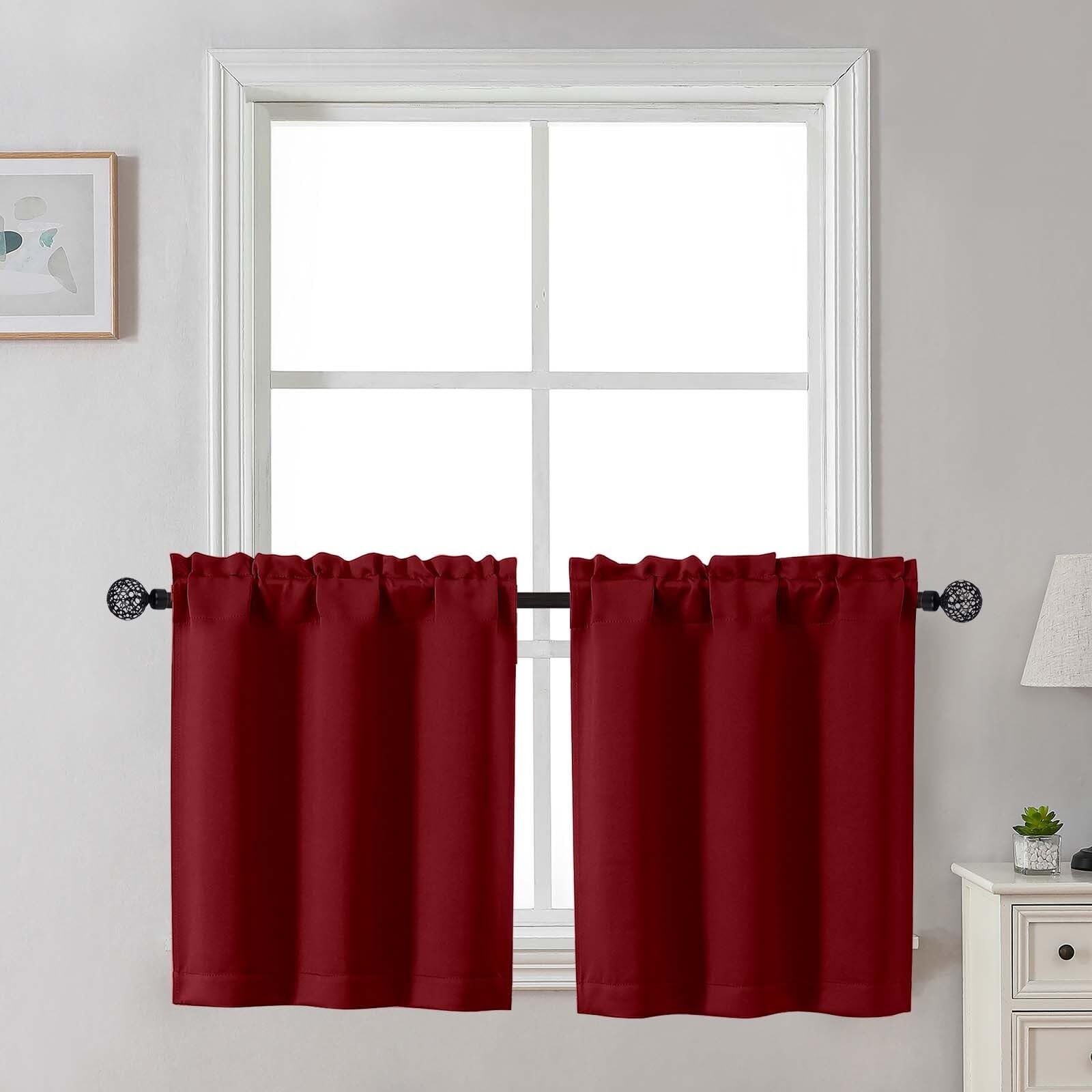 Gwine 24 Inch Length Kitchen Curtains Sets, Light Filtering Half Window Short Curtain Tiers for Bathroom Basement Cabinet Camper Small Windows, 2 PCS, Each 30" Wx24 L, Natural