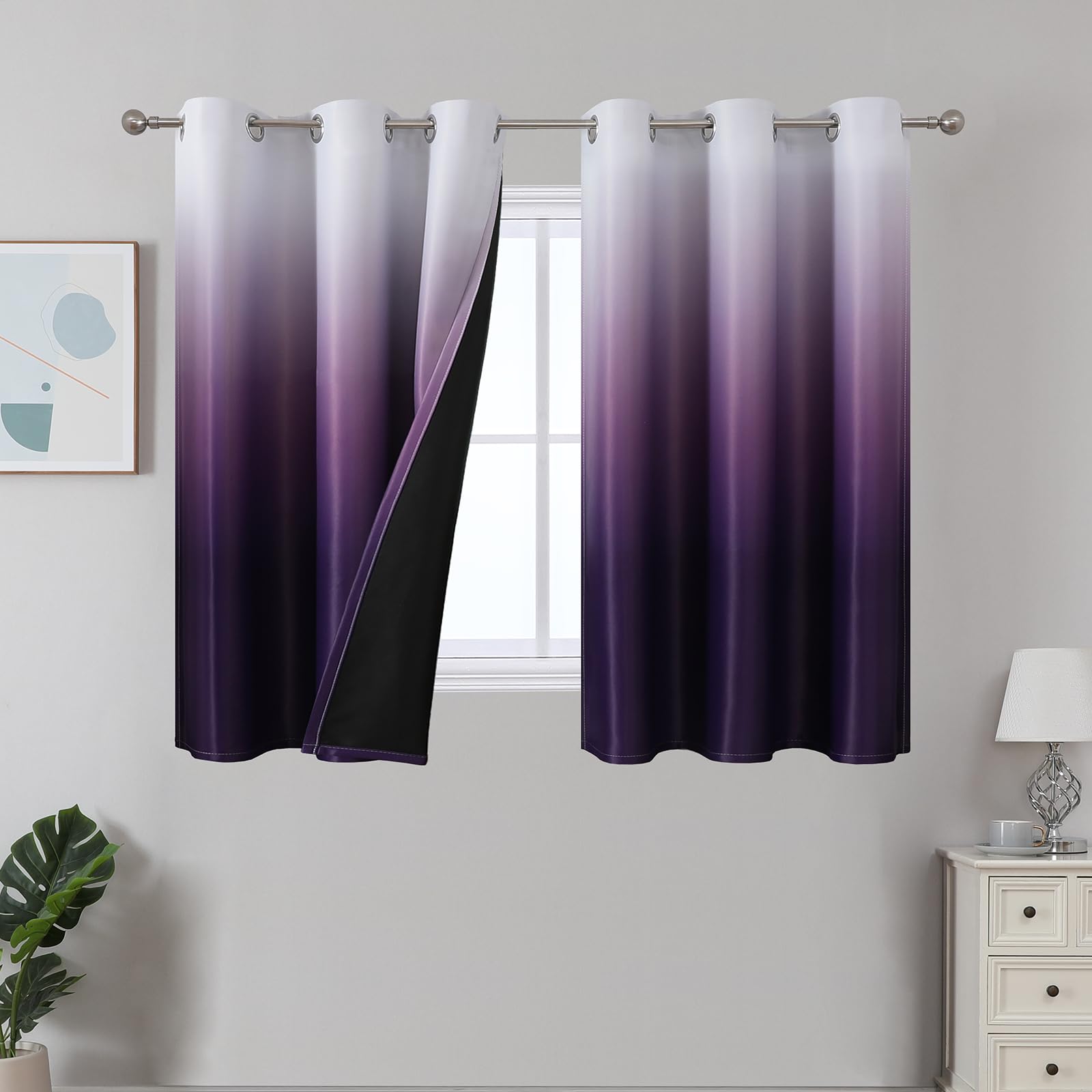 Estelar Textiler Black and Greyish White Blackout Curtains for Bedroom, Ombre Black out Curtains 84 Inch long for Living Room,Room Darkening Thermal Insulated Grommet Window Drapes,52x84 Inch,2 Panels