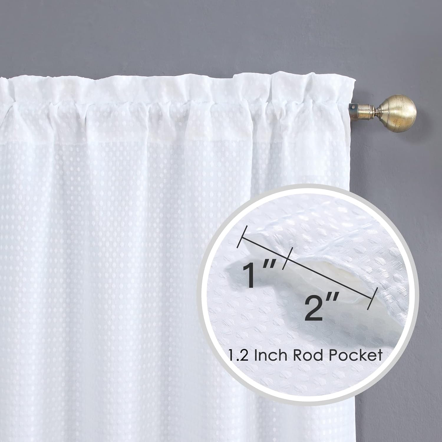 Home Queen White Water Resistant Bathroom Window Curtain, Waffle Textured Half Tier Curtains for Kitchen Cafe, 36" W X 24" L Inches, Set of 2