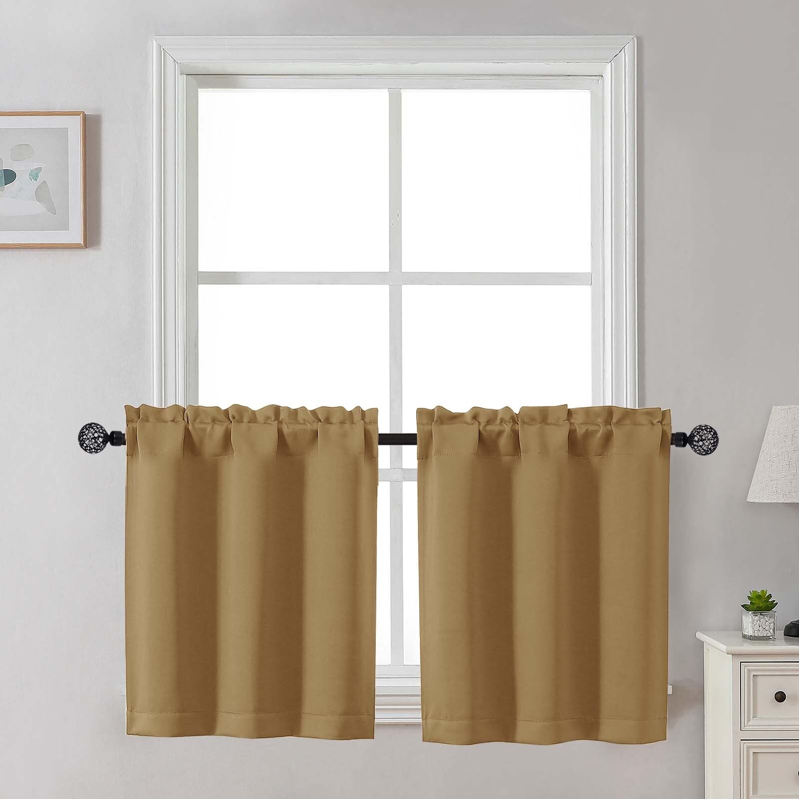 Gwine 24 Inch Length Kitchen Curtains Sets, Light Filtering Half Window Short Curtain Tiers for Bathroom Basement Cabinet Camper Small Windows, 2 PCS, Each 30" Wx24 L, Natural