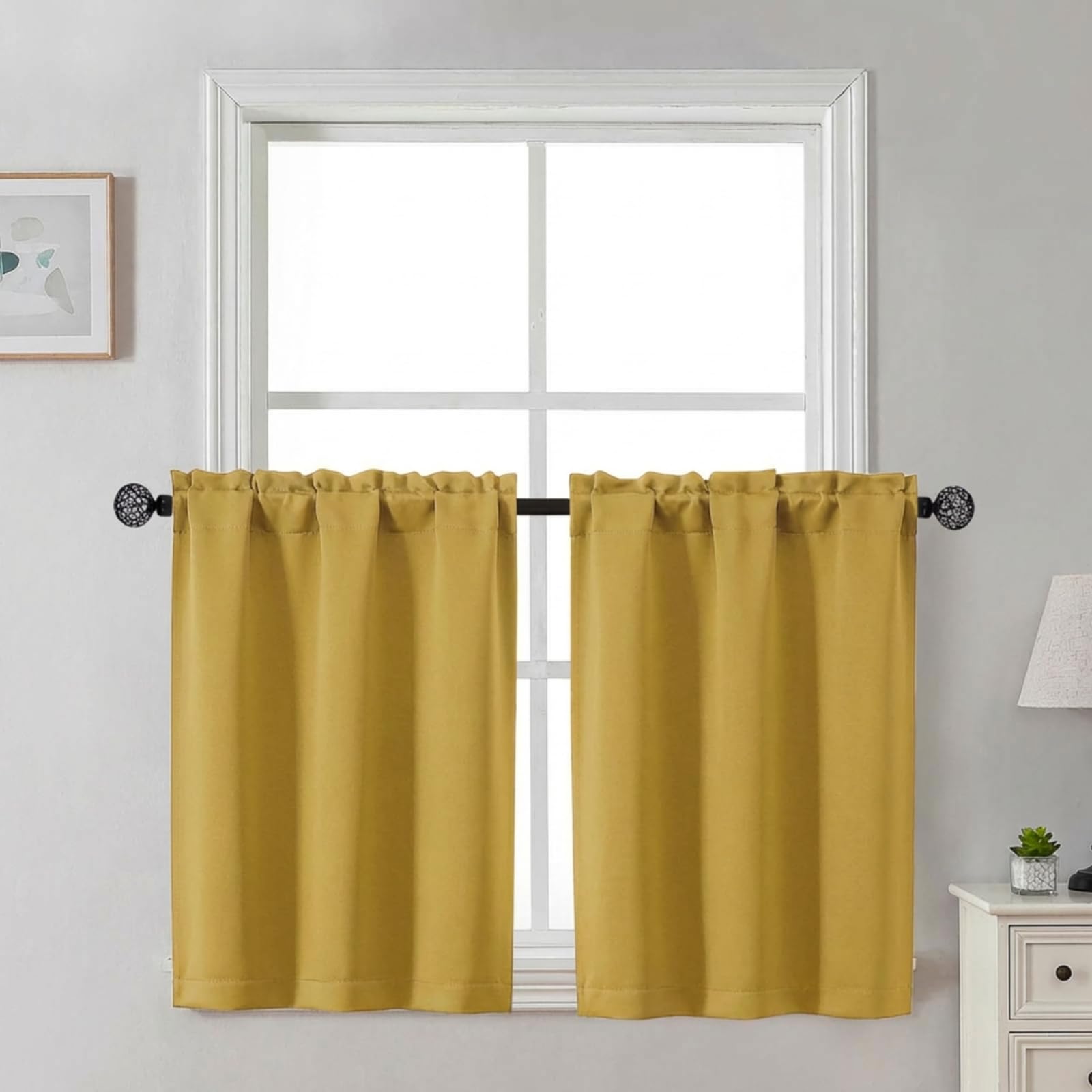 Gwine 24 Inch Length Kitchen Curtains Sets, Light Filtering Half Window Short Curtain Tiers for Bathroom Basement Cabinet Camper Small Windows, 2 PCS, Each 30" Wx24 L, Natural