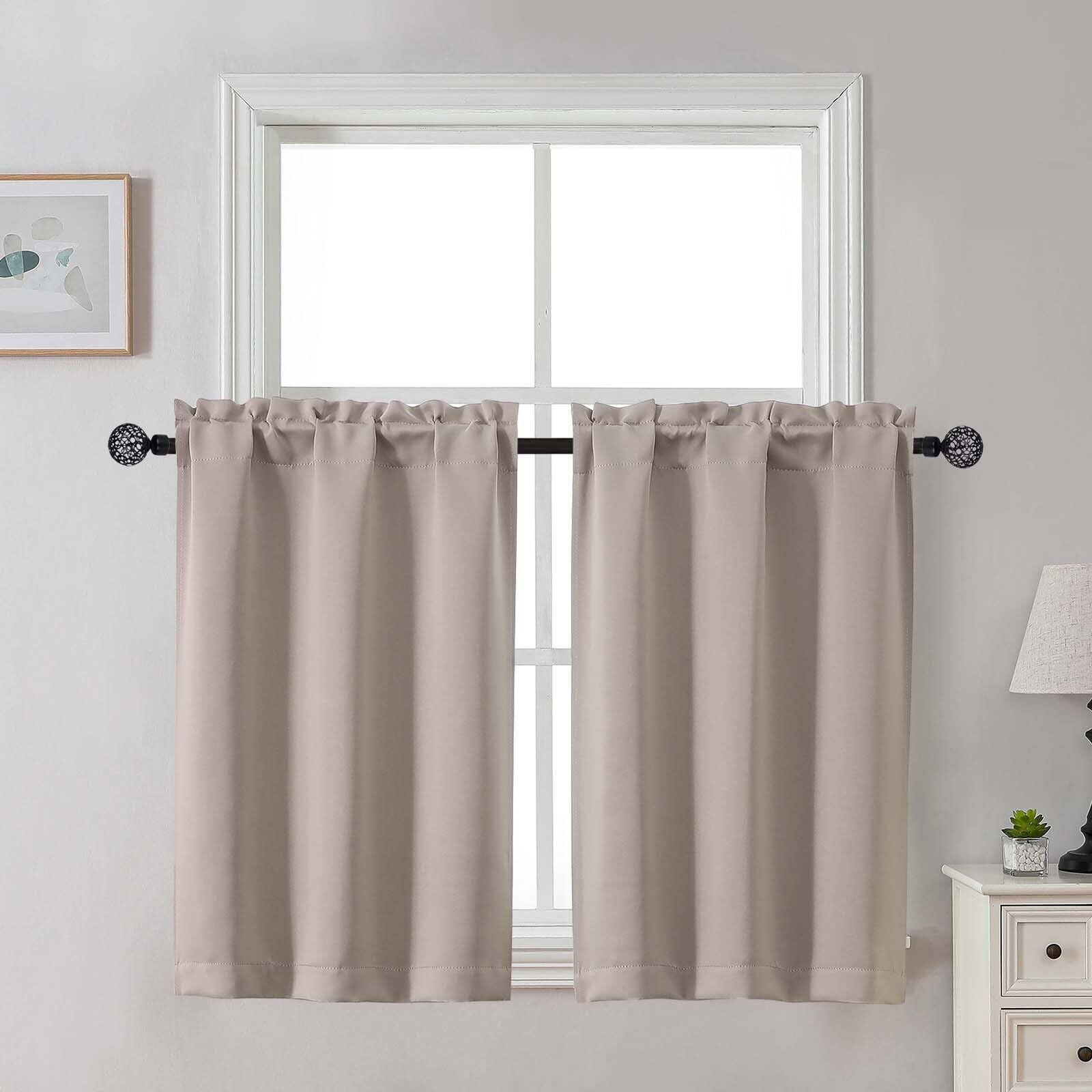 Gwine 24 Inch Length Kitchen Curtains Sets, Light Filtering Half Window Short Curtain Tiers for Bathroom Basement Cabinet Camper Small Windows, 2 PCS, Each 30" Wx24 L, Natural