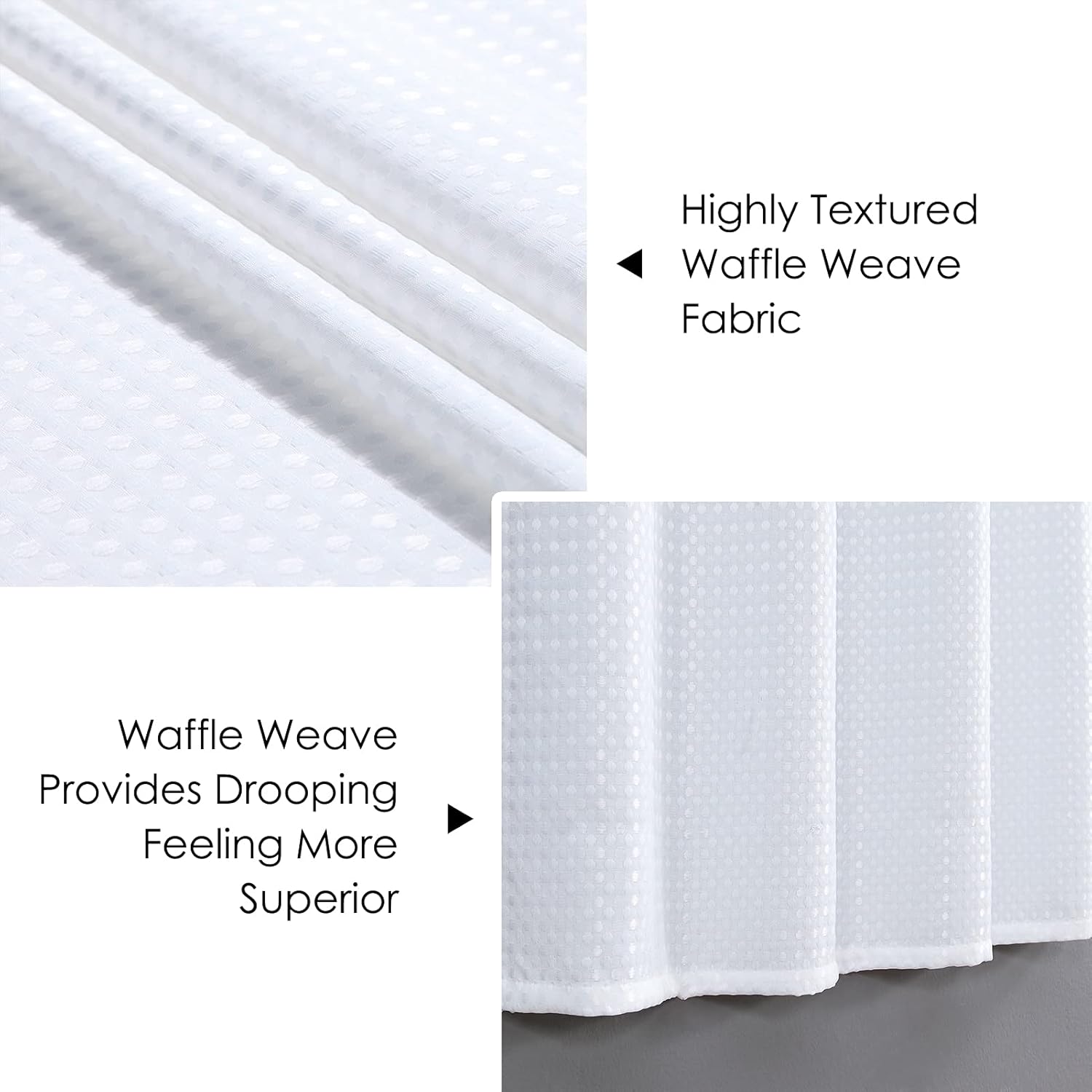 Home Queen White Water Resistant Bathroom Window Curtain, Waffle Textured Half Tier Curtains for Kitchen Cafe, 36" W X 24" L Inches, Set of 2