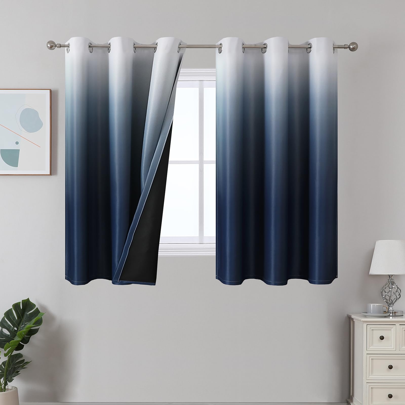 Estelar Textiler Black and Greyish White Blackout Curtains for Bedroom, Ombre Black out Curtains 84 Inch long for Living Room,Room Darkening Thermal Insulated Grommet Window Drapes,52x84 Inch,2 Panels