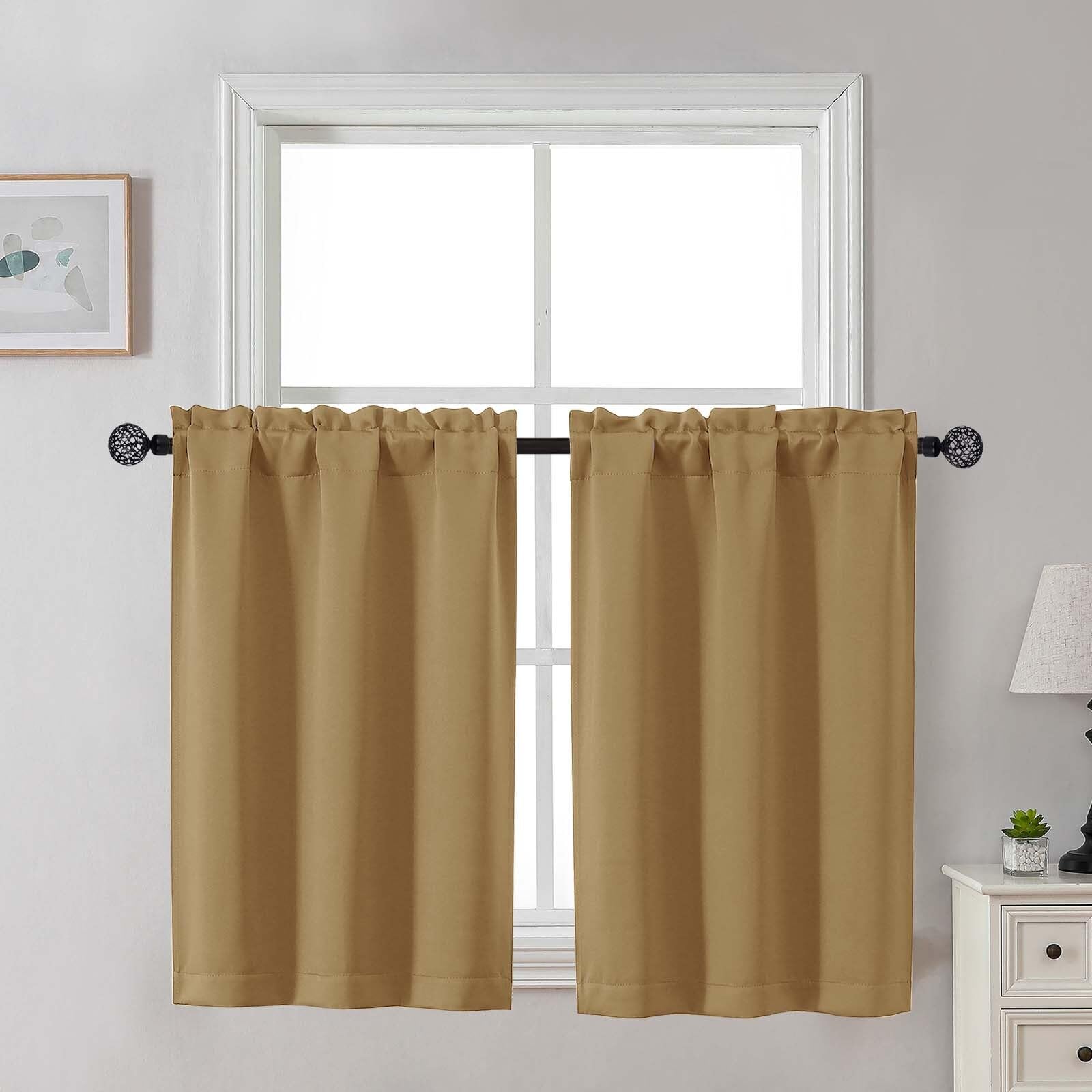 Gwine 24 Inch Length Kitchen Curtains Sets, Light Filtering Half Window Short Curtain Tiers for Bathroom Basement Cabinet Camper Small Windows, 2 PCS, Each 30" Wx24 L, Natural