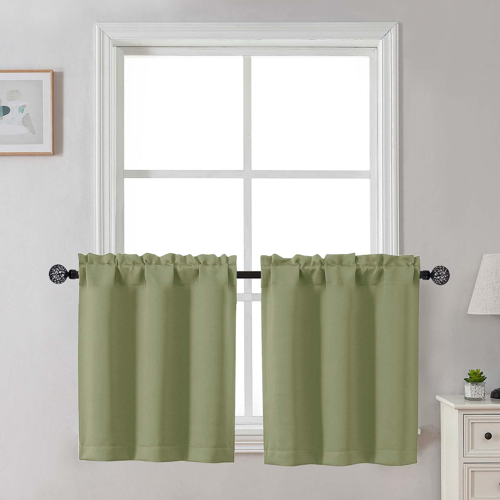 Gwine 24 Inch Length Kitchen Curtains Sets, Light Filtering Half Window Short Curtain Tiers for Bathroom Basement Cabinet Camper Small Windows, 2 PCS, Each 30" Wx24 L, Natural
