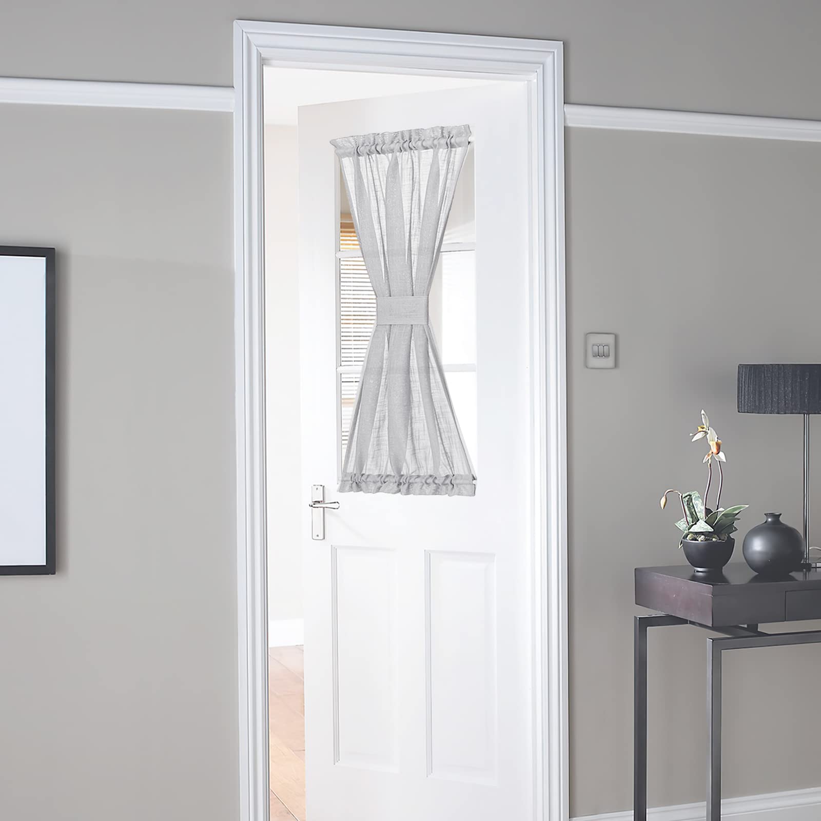 NICETOWN Front Door Curtain - Soft Beige Linen Weave Pattern Door Shade for Windows Light Filtering Rod Pocket French Window Cover for Entryway/Garage with Tieback, 1 Panel, 26" W x 40" L