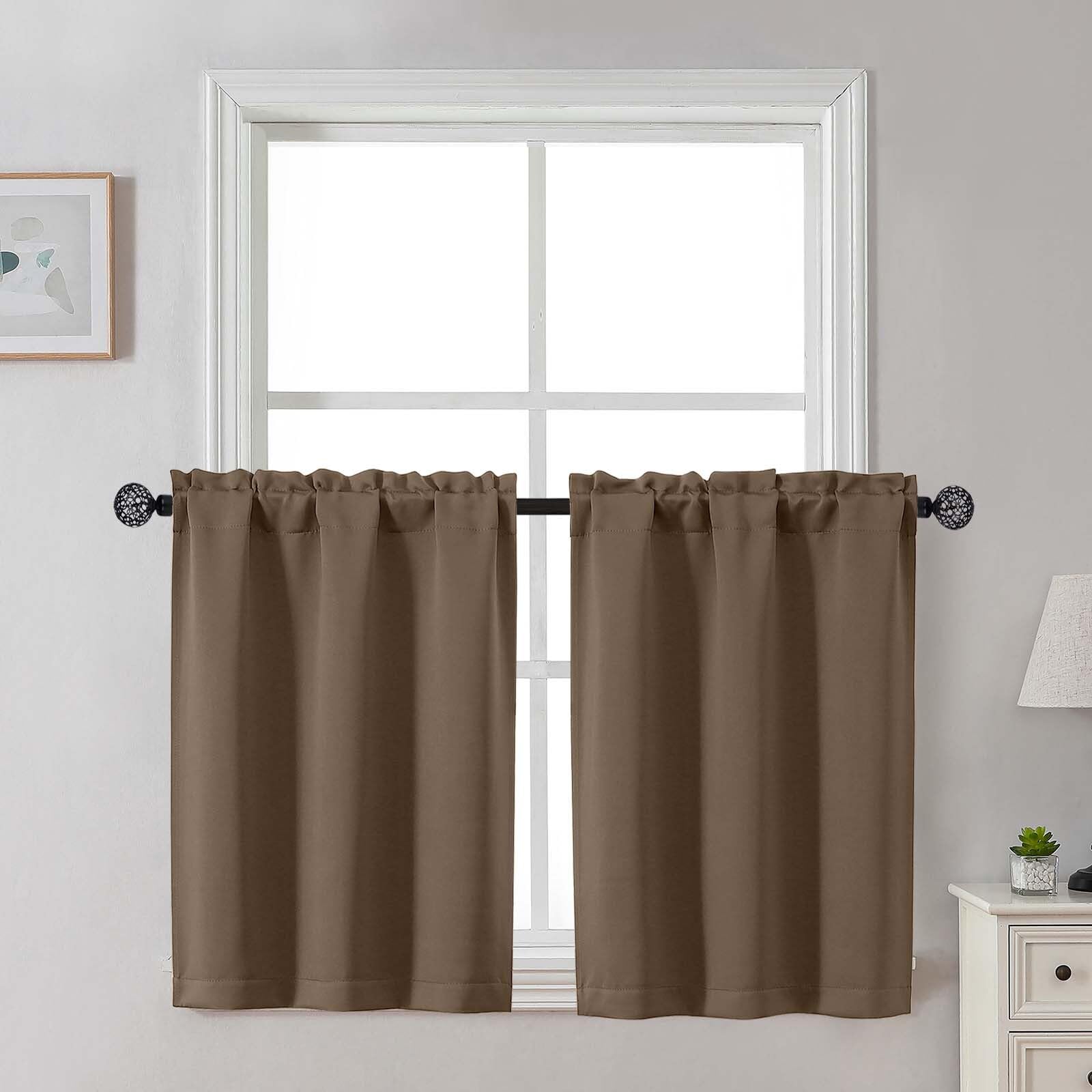 Gwine 24 Inch Length Kitchen Curtains Sets, Light Filtering Half Window Short Curtain Tiers for Bathroom Basement Cabinet Camper Small Windows, 2 PCS, Each 30" Wx24 L, Natural