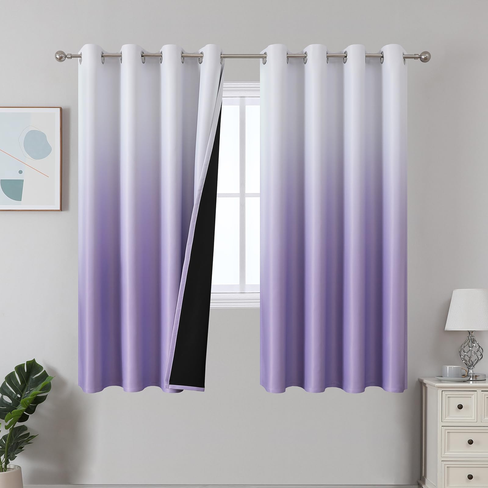 Estelar Textiler Black and Greyish White Blackout Curtains for Bedroom, Ombre Black out Curtains 84 Inch long for Living Room,Room Darkening Thermal Insulated Grommet Window Drapes,52x84 Inch,2 Panels