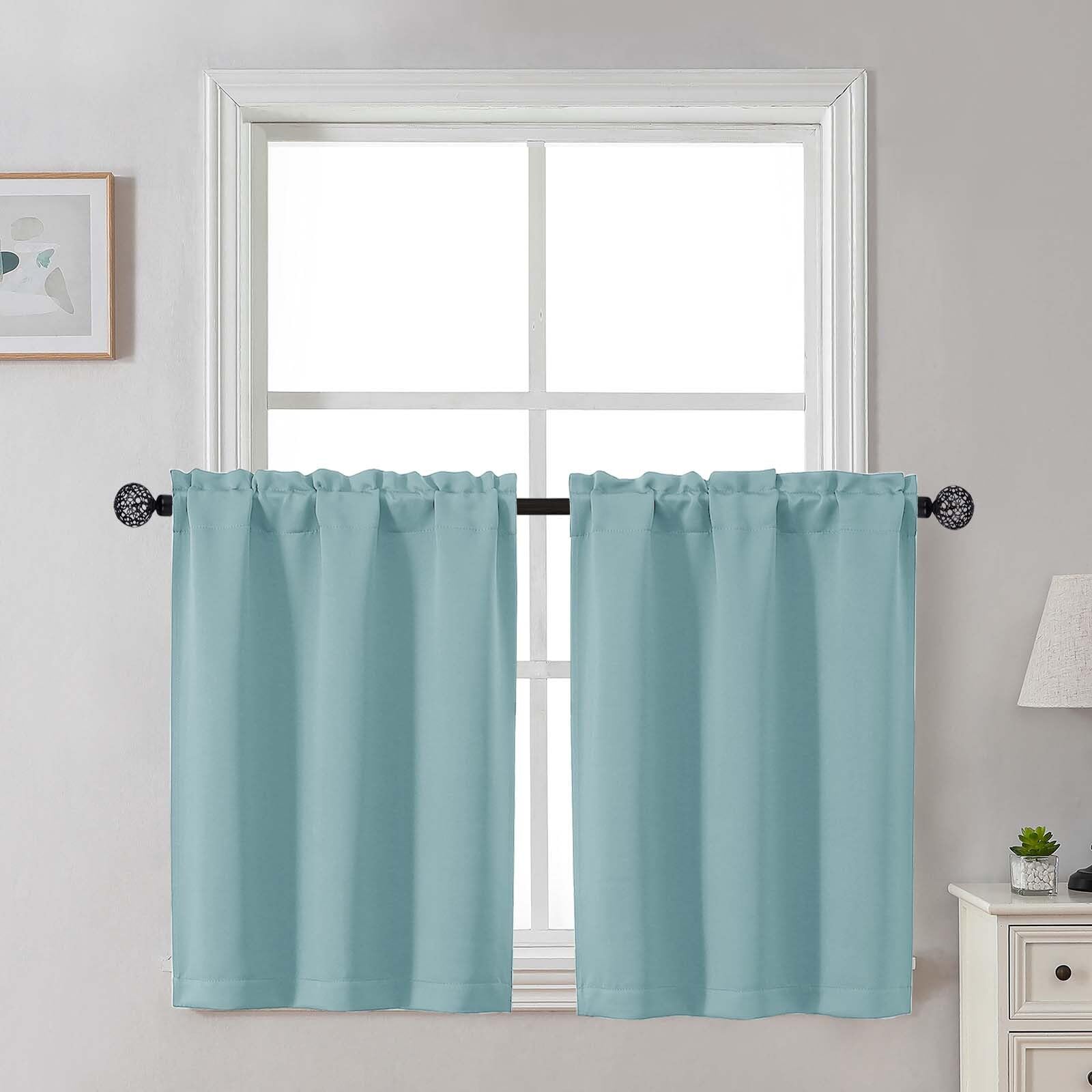 Gwine 24 Inch Length Kitchen Curtains Sets, Light Filtering Half Window Short Curtain Tiers for Bathroom Basement Cabinet Camper Small Windows, 2 PCS, Each 30" Wx24 L, Natural